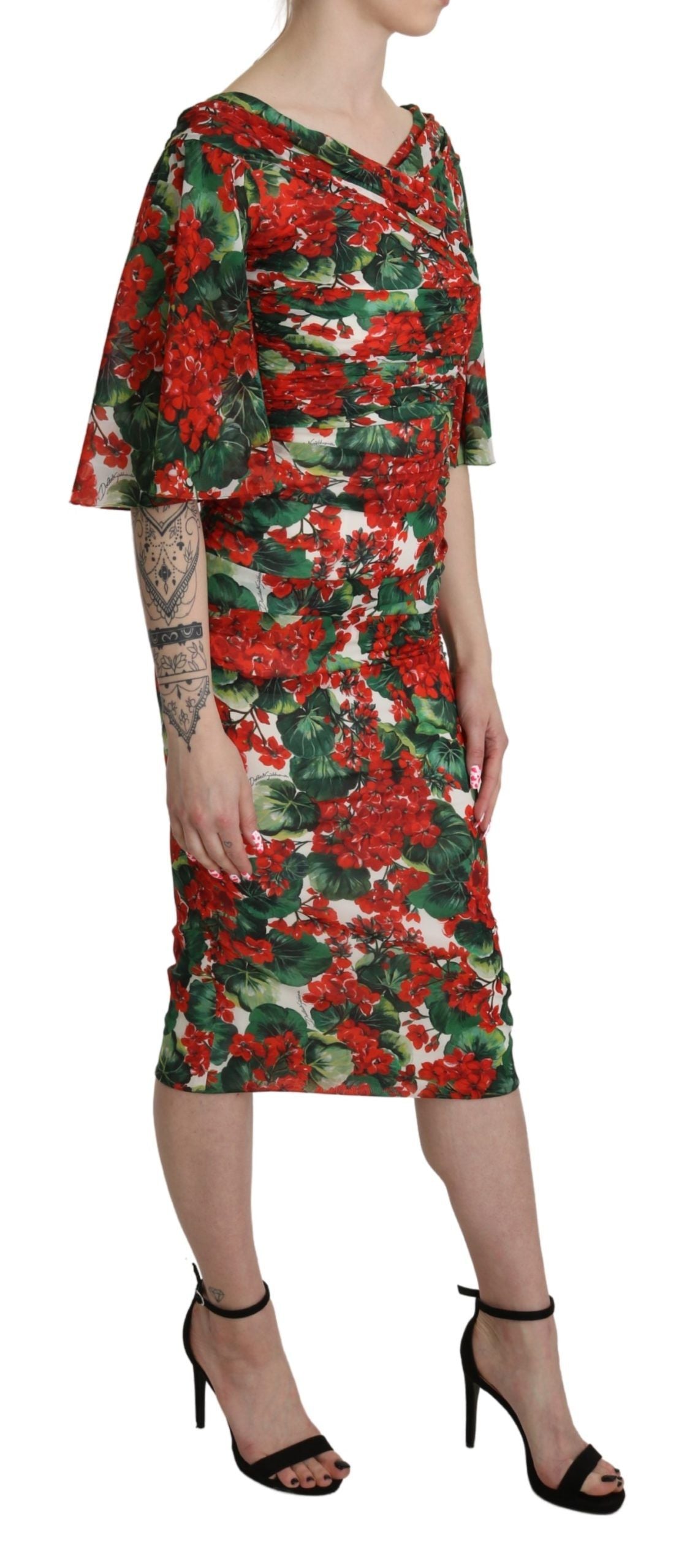 Dolce & Gabbana Red Floral Sheath Midi Silk Stretch Dress | Regal Royce