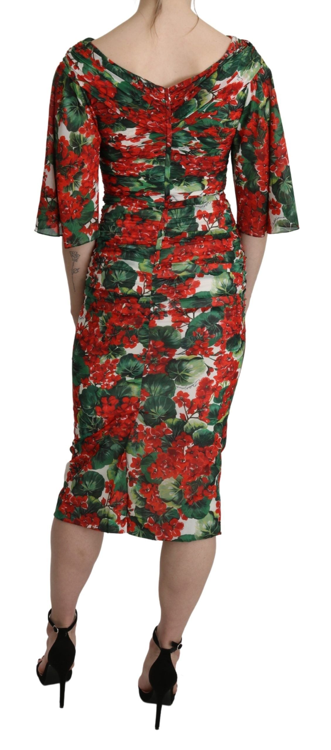 Dolce & Gabbana Red Floral Sheath Midi Silk Stretch Dress | Regal Royce