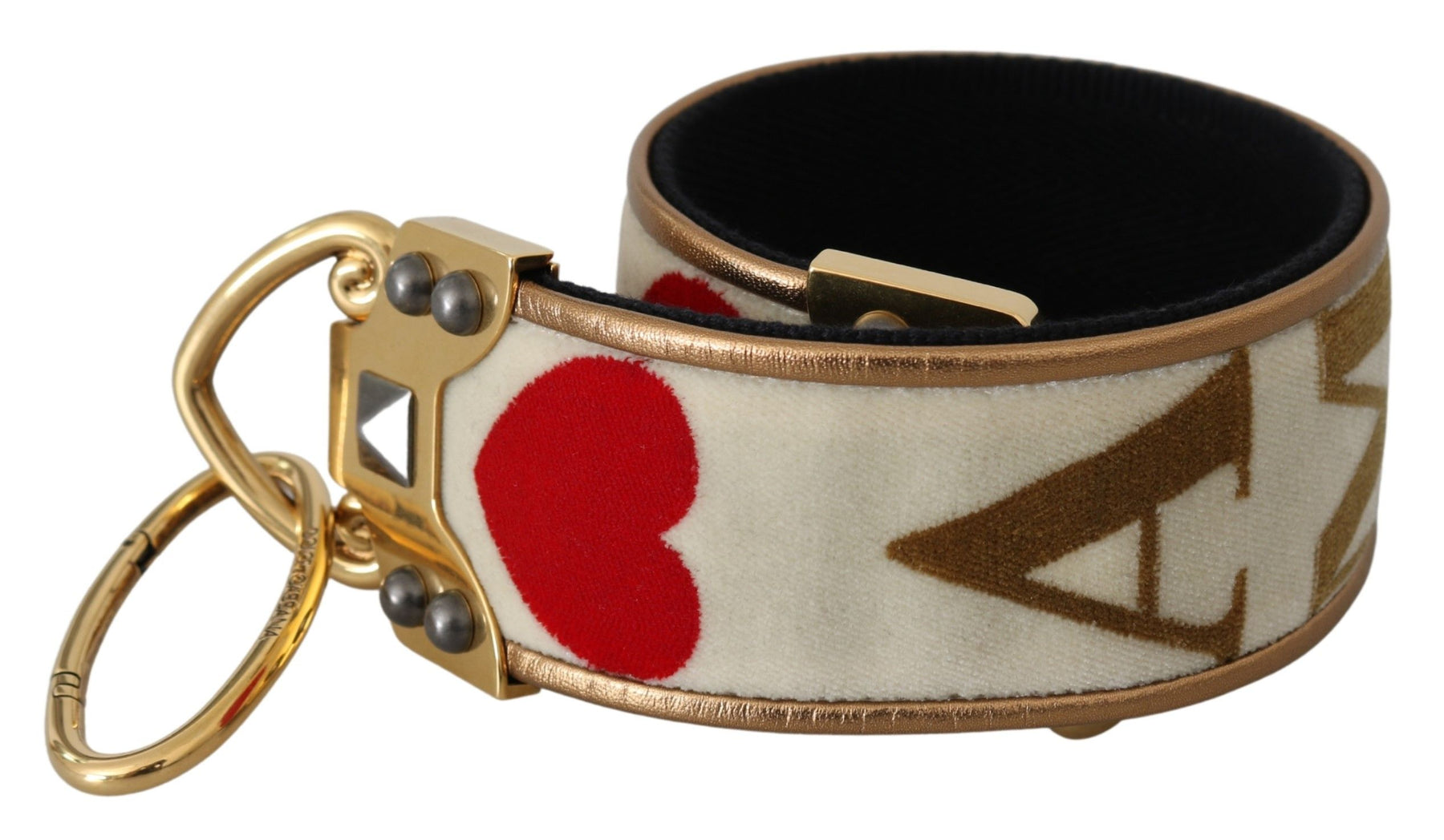 Dolce & Gabbana Gold White Textile Leather AMORE Shoulder Strap | Regal Royce