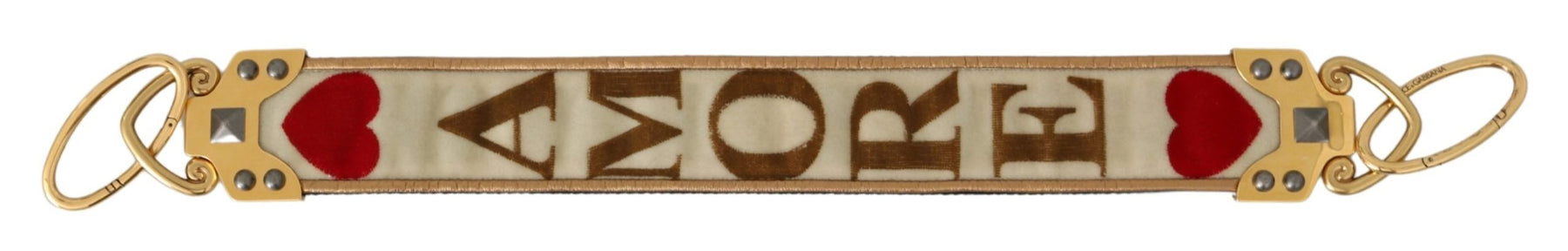 Dolce & Gabbana Gold White Textile Leather AMORE Shoulder Strap | Regal Royce