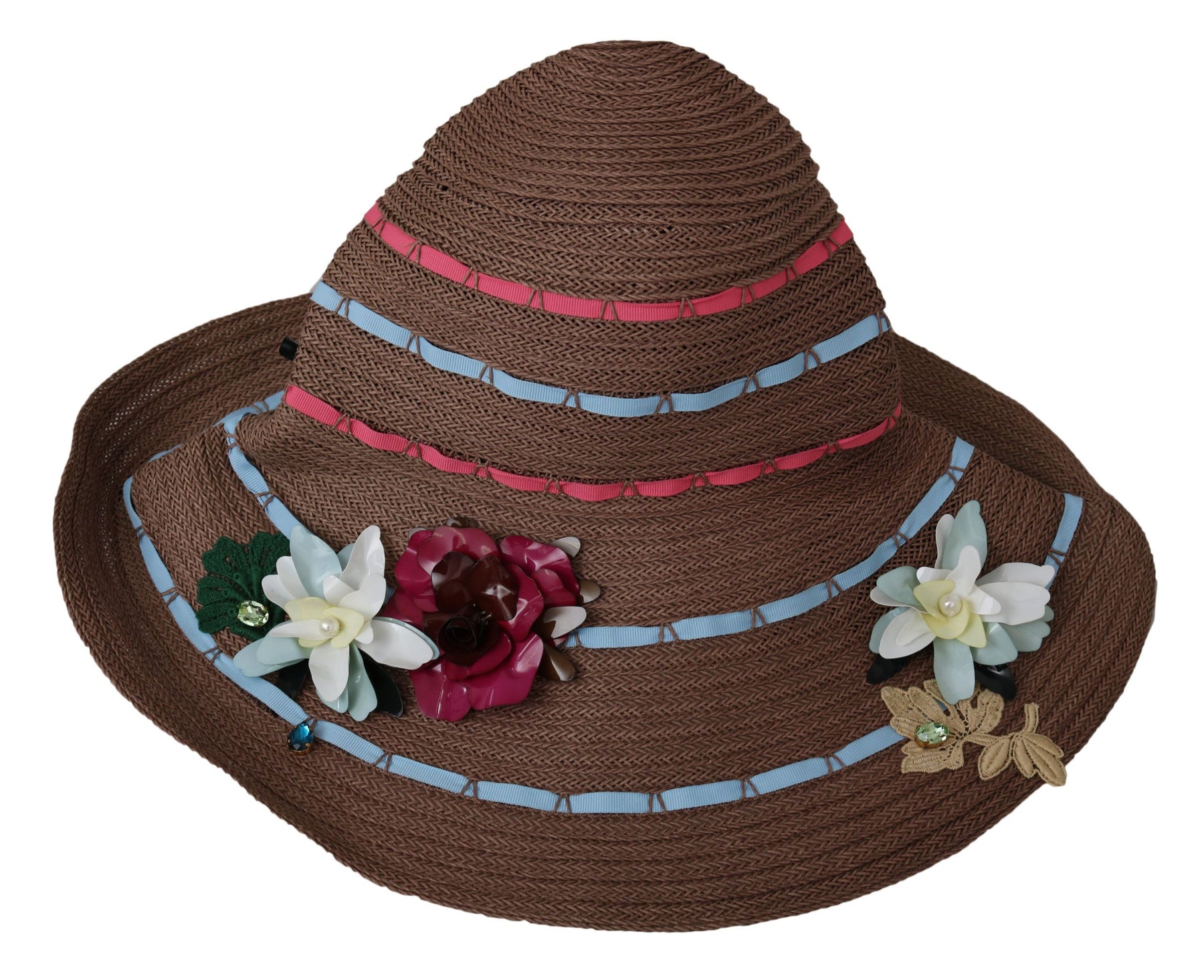 Dolce & Gabbana Brown Floral Wide Brim Straw Floppy Cap Hat | Regal Royce