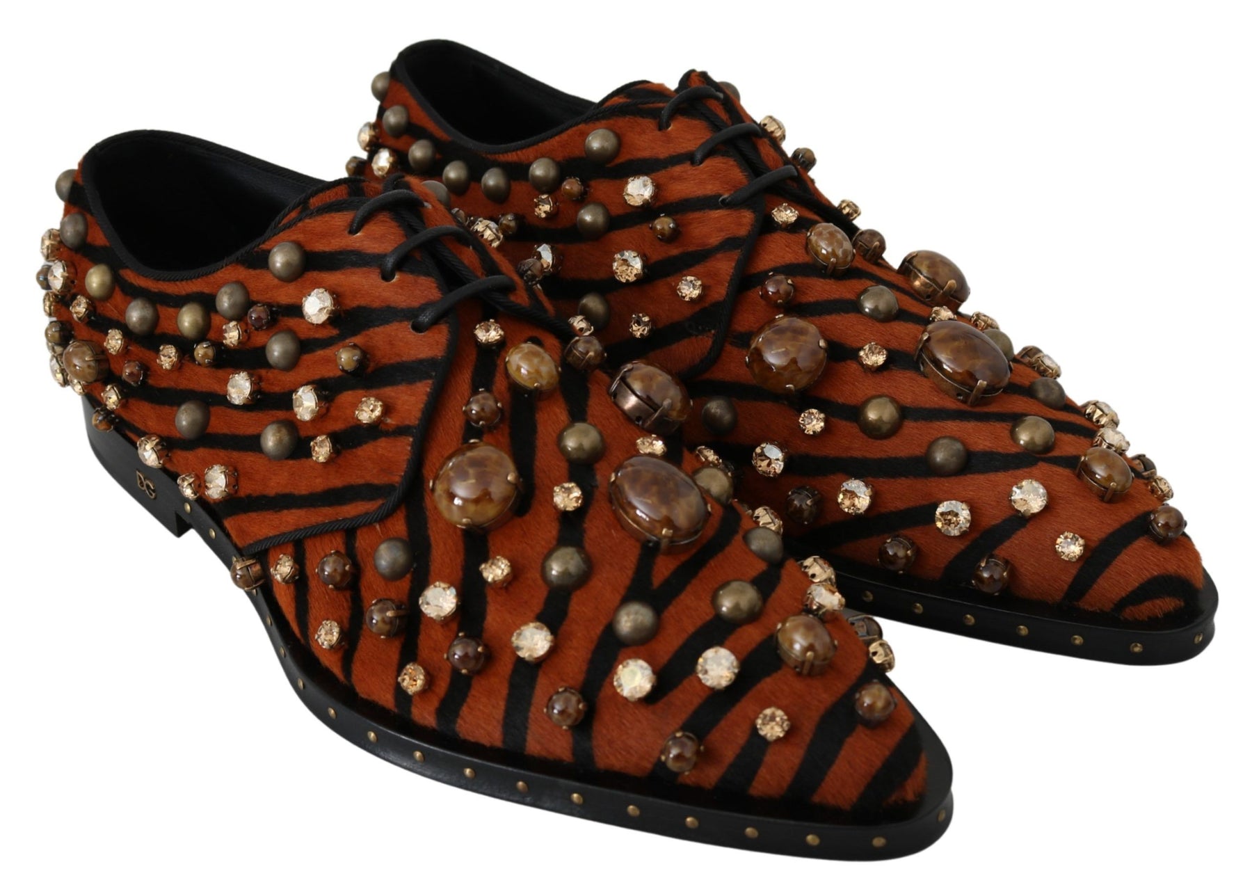Dolce & Gabbana Orange Pony Hair Crystal Dress Broque Shoes | Regal Royce