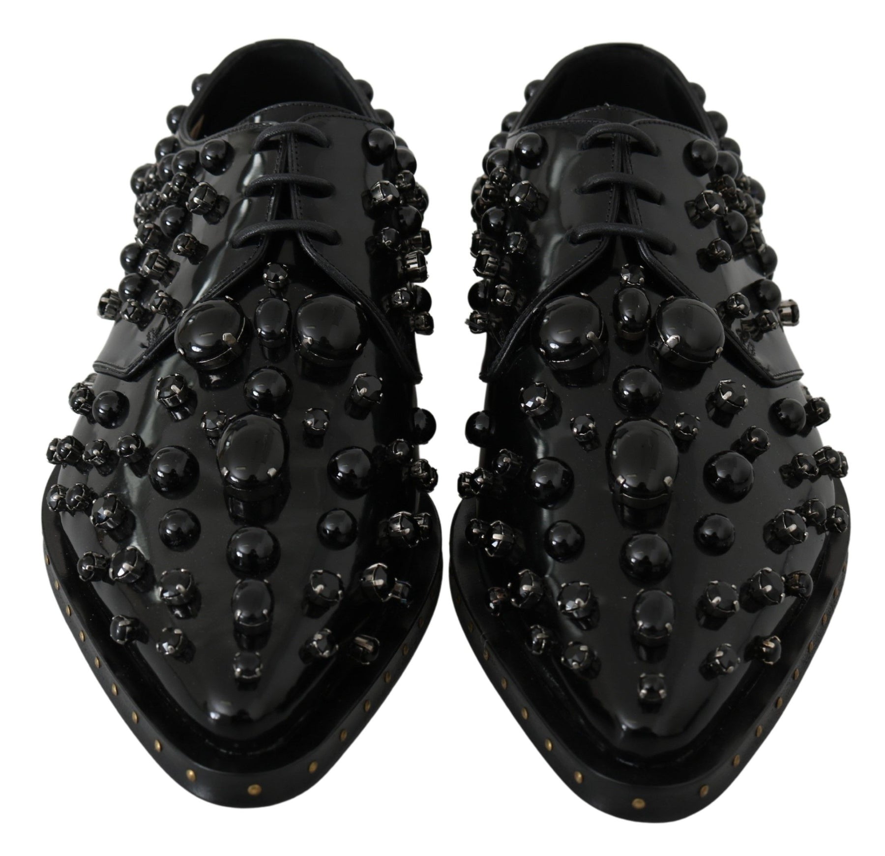 Dolce & Gabbana Black Leather Crystals Dress Broque Shoes | Regal Royce