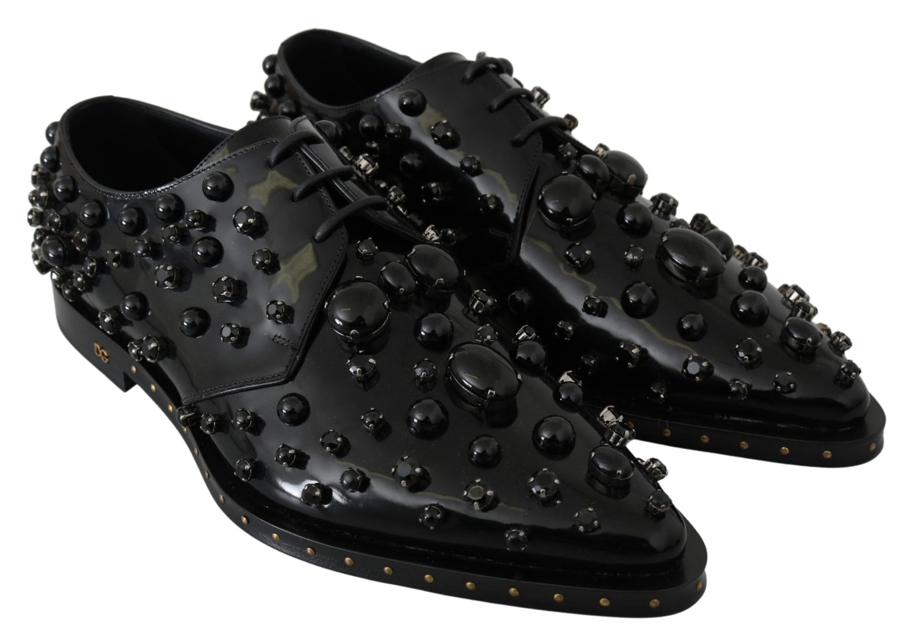 Dolce & Gabbana Black Leather Crystals Dress Broque Shoes | Regal Royce