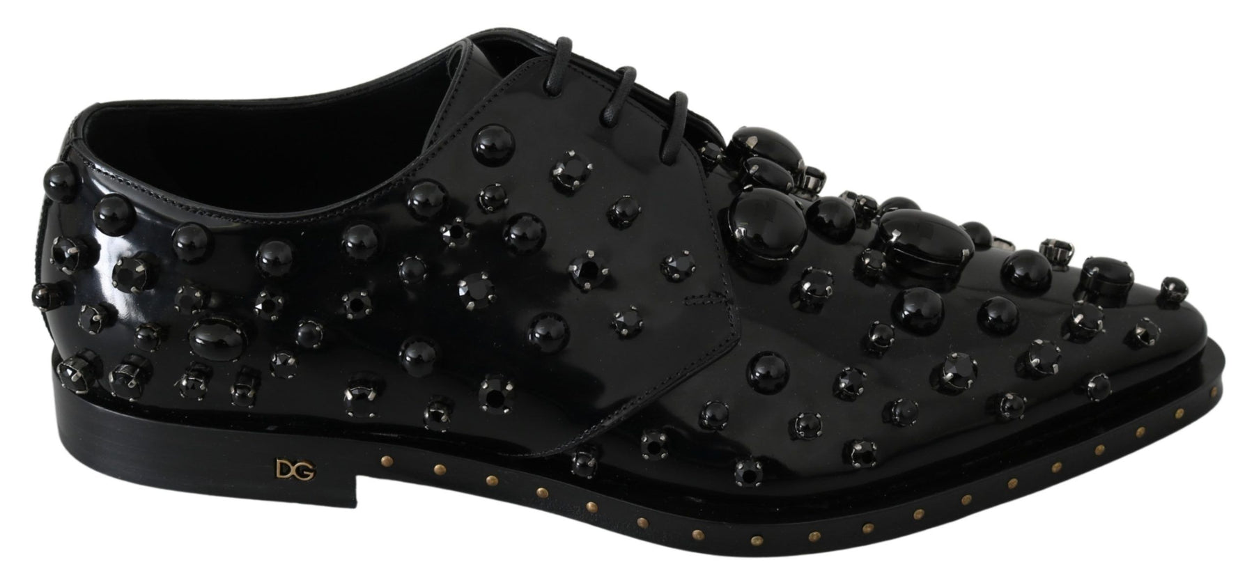 Dolce & Gabbana Black Leather Crystals Dress Broque Shoes | Regal Royce