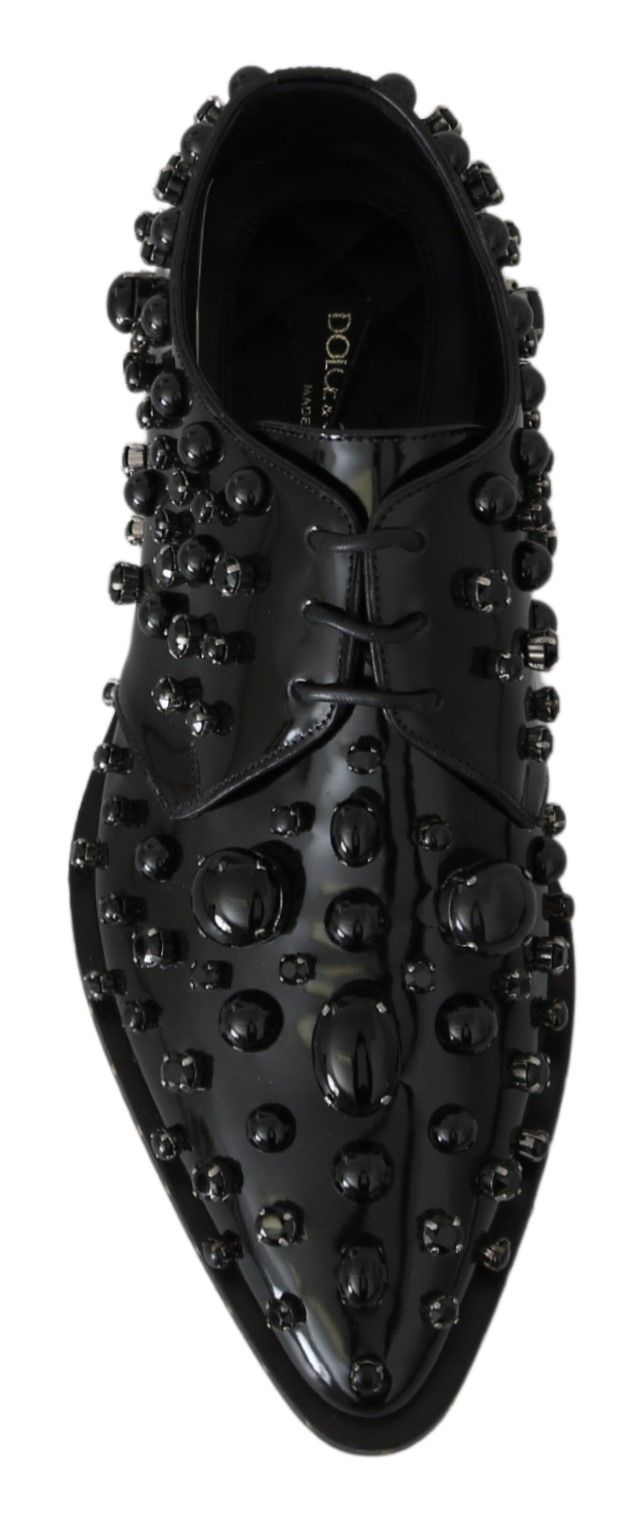 Dolce & Gabbana Black Leather Crystals Dress Broque Shoes | Regal Royce