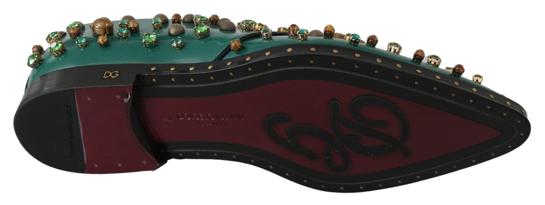 Dolce & Gabbana Green Leather Crystal Dress Broque Shoes | Regal Royce