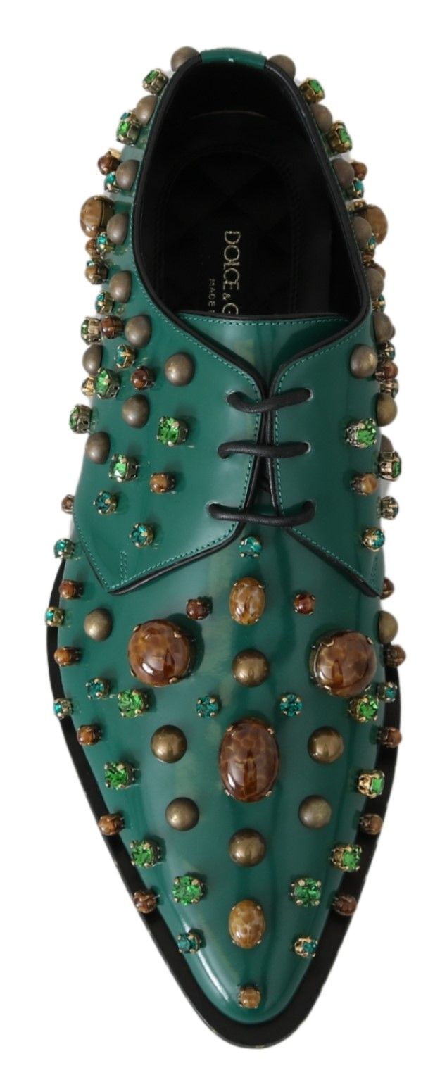 Dolce & Gabbana Green Leather Crystal Dress Broque Shoes | Regal Royce
