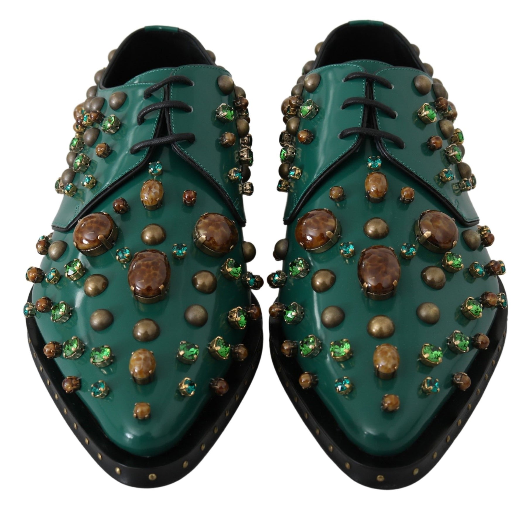 Dolce & Gabbana Green Leather Crystal Dress Broque Shoes | Regal Royce