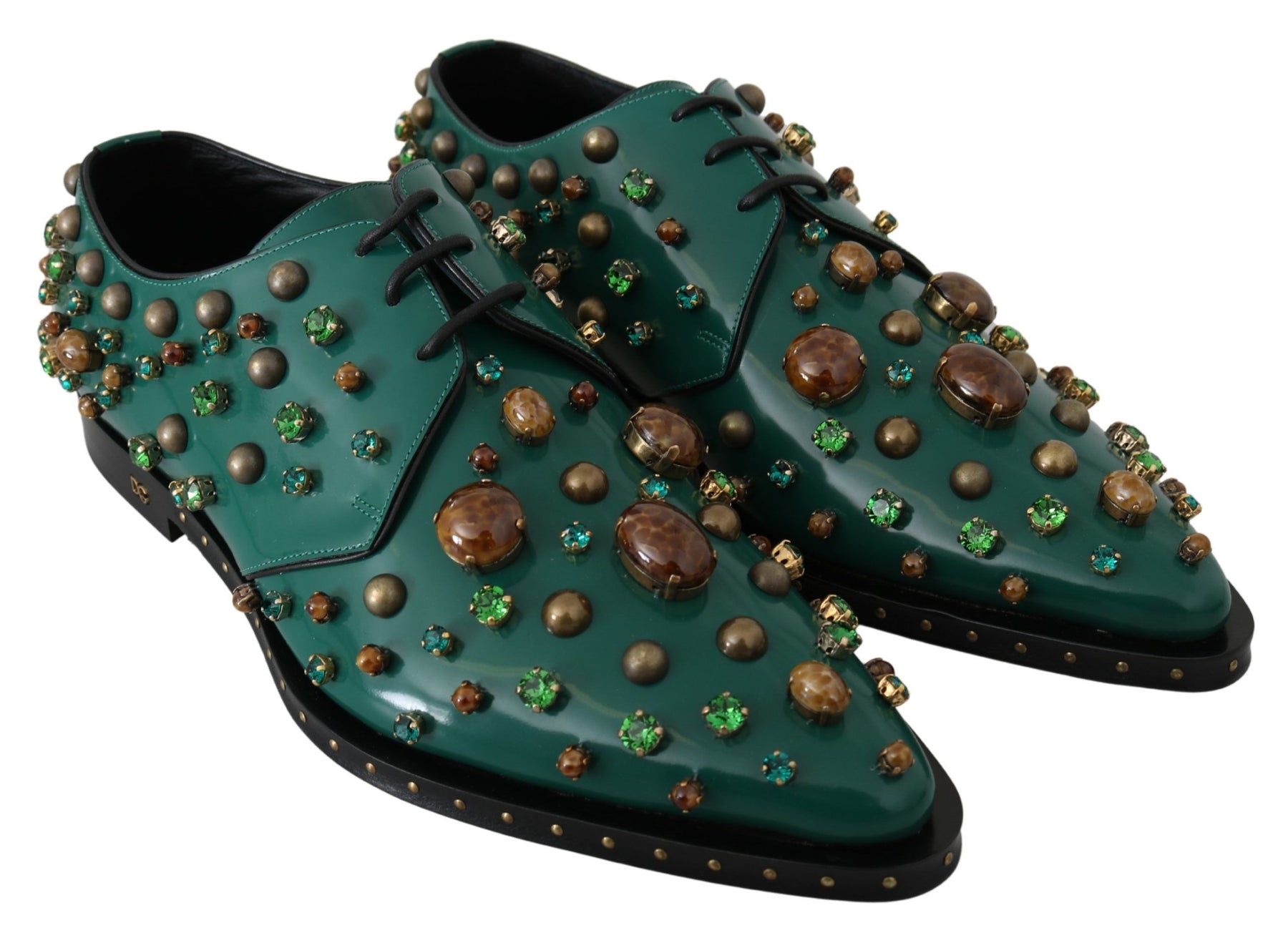 Dolce & Gabbana Green Leather Crystal Dress Broque Shoes | Regal Royce