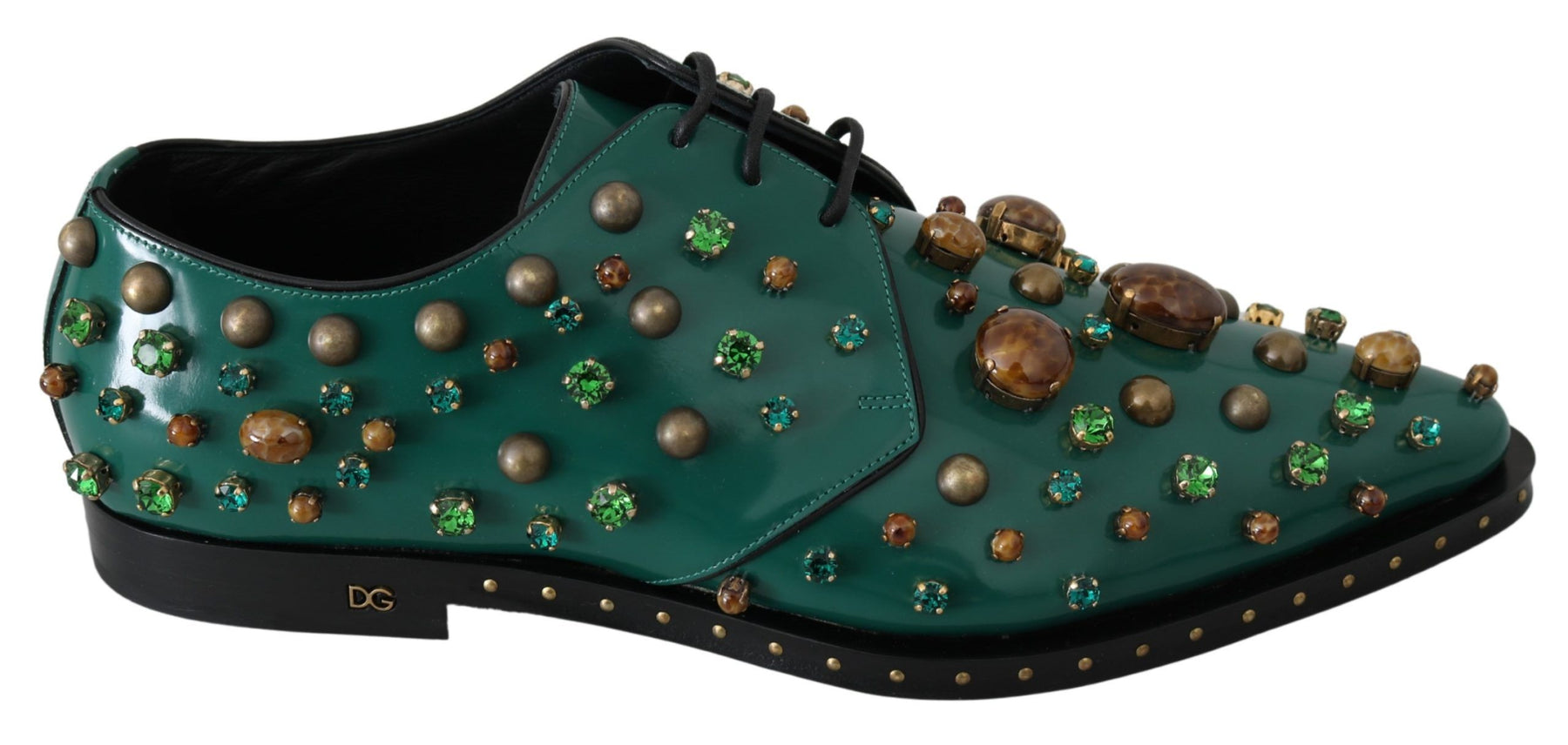 Dolce & Gabbana Green Leather Crystal Dress Broque Shoes | Regal Royce