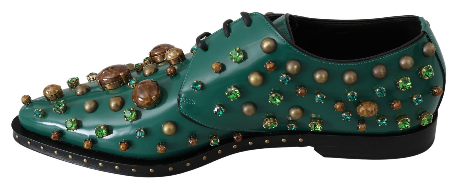 Dolce & Gabbana Green Leather Crystal Dress Broque Shoes | Regal Royce