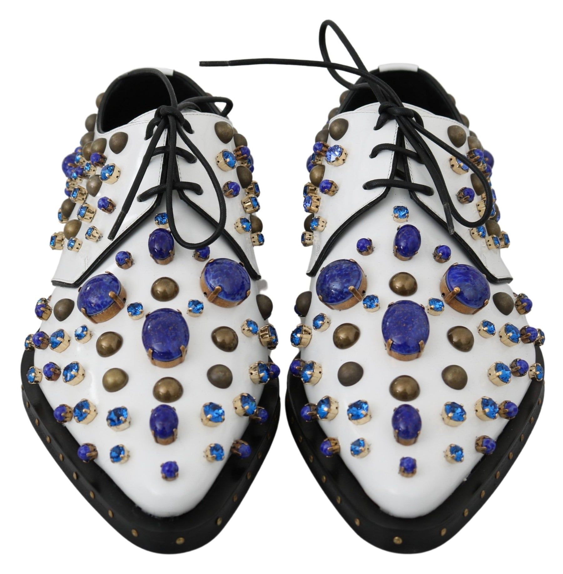 Dolce & Gabbana White Leather Crystals Dress Broque Shoes | Regal Royce