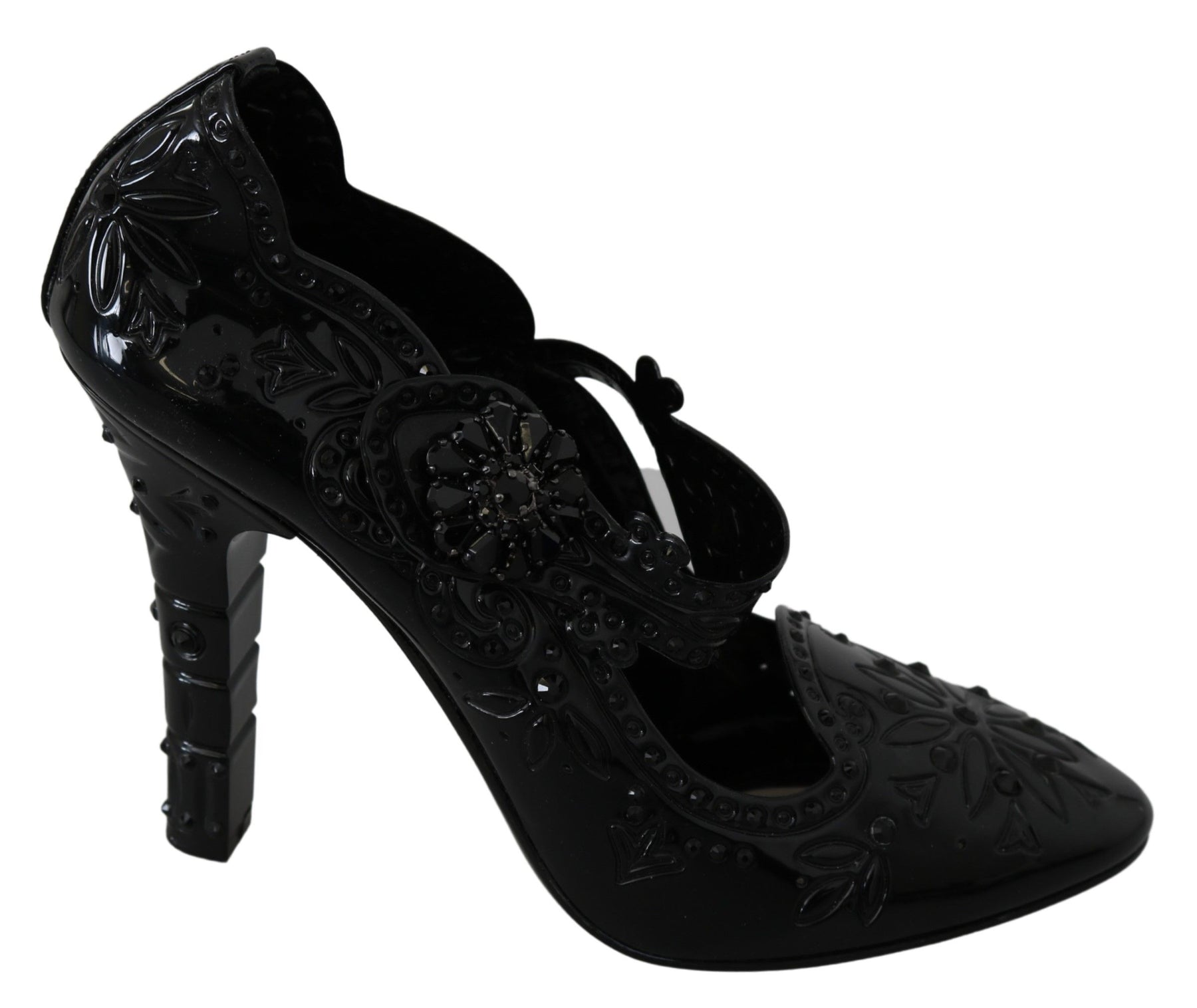 Dolce & Gabbana Black Floral Crystal CINDERELLA Heels Shoes | Regal Royce