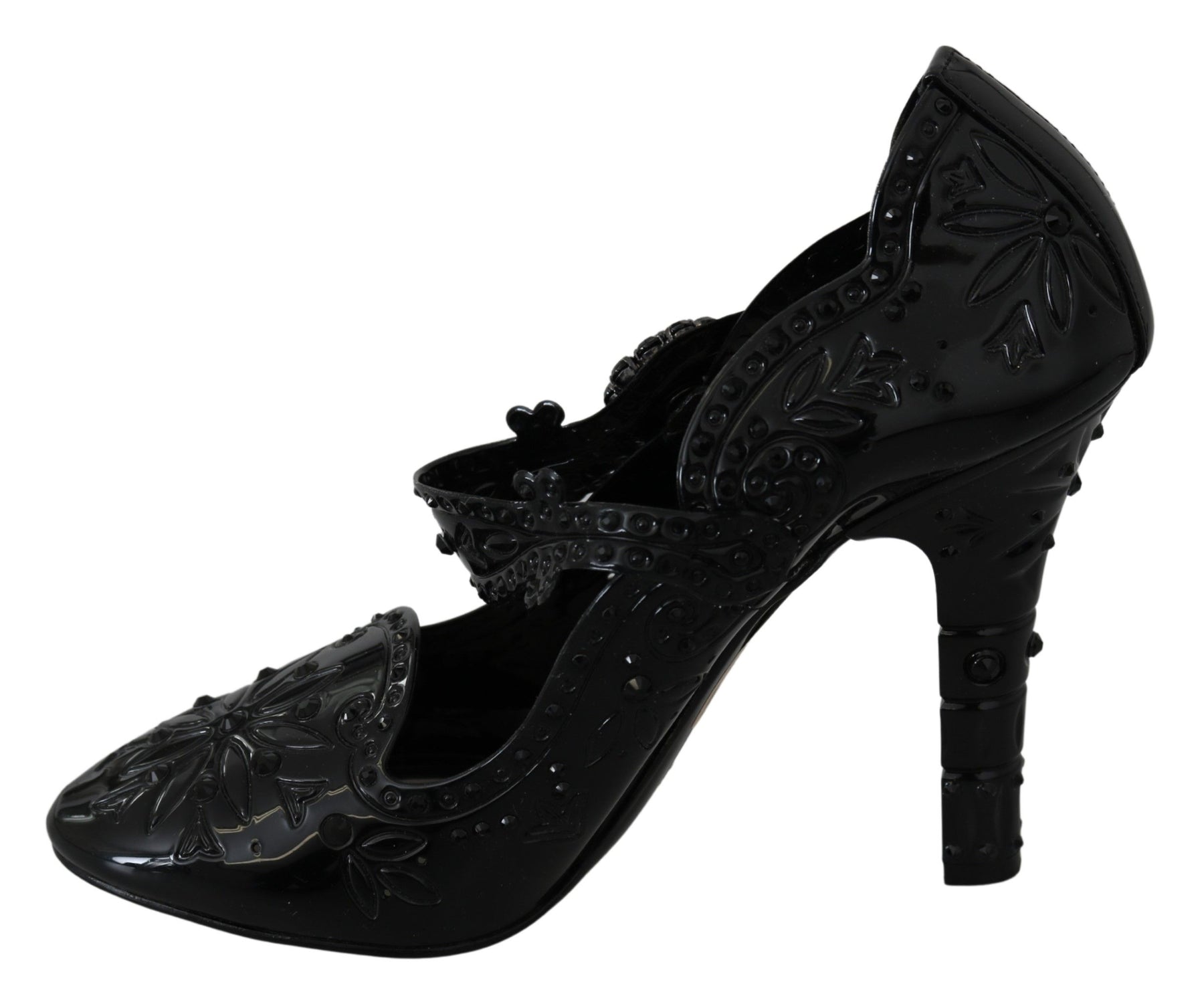 Dolce & Gabbana Black Floral Crystal CINDERELLA Heels Shoes | Regal Royce