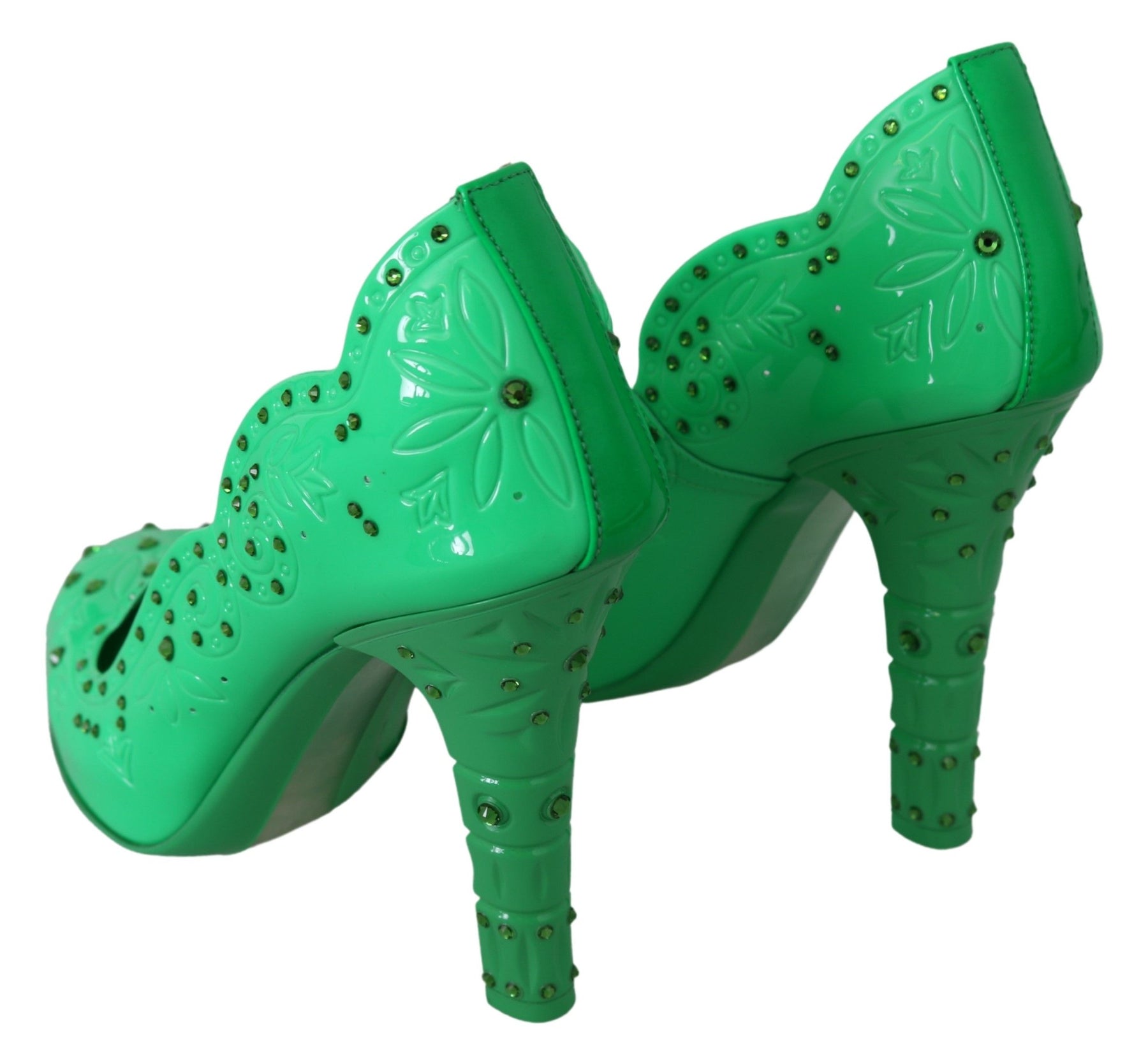 Dolce & Gabbana Green Crystal Floral CINDERELLA Heels Shoes | Regal Royce