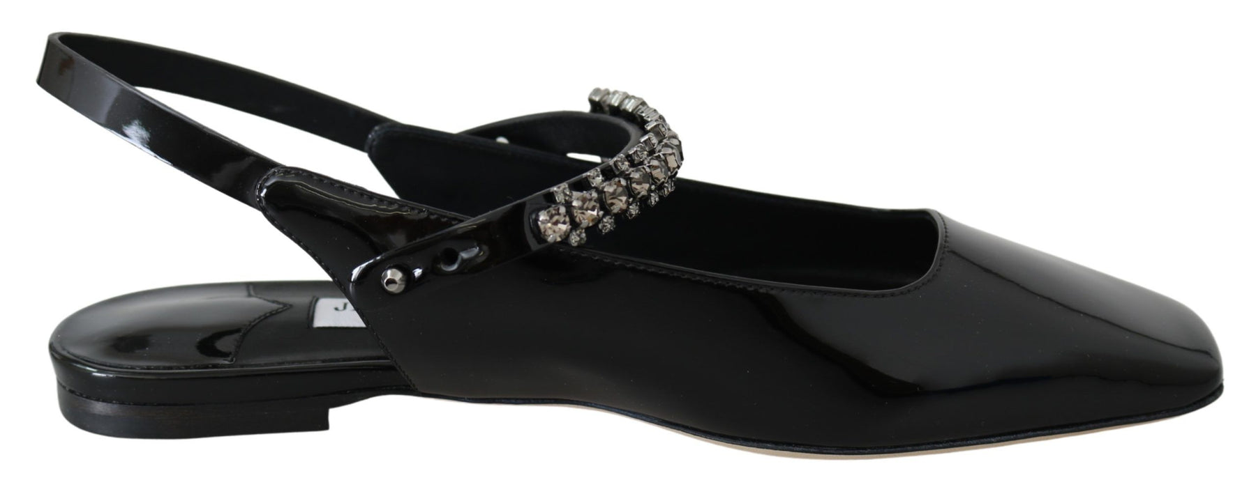Jimmy Choo Black Patent Leather Mahdis Flat Shoes | Regal Royce