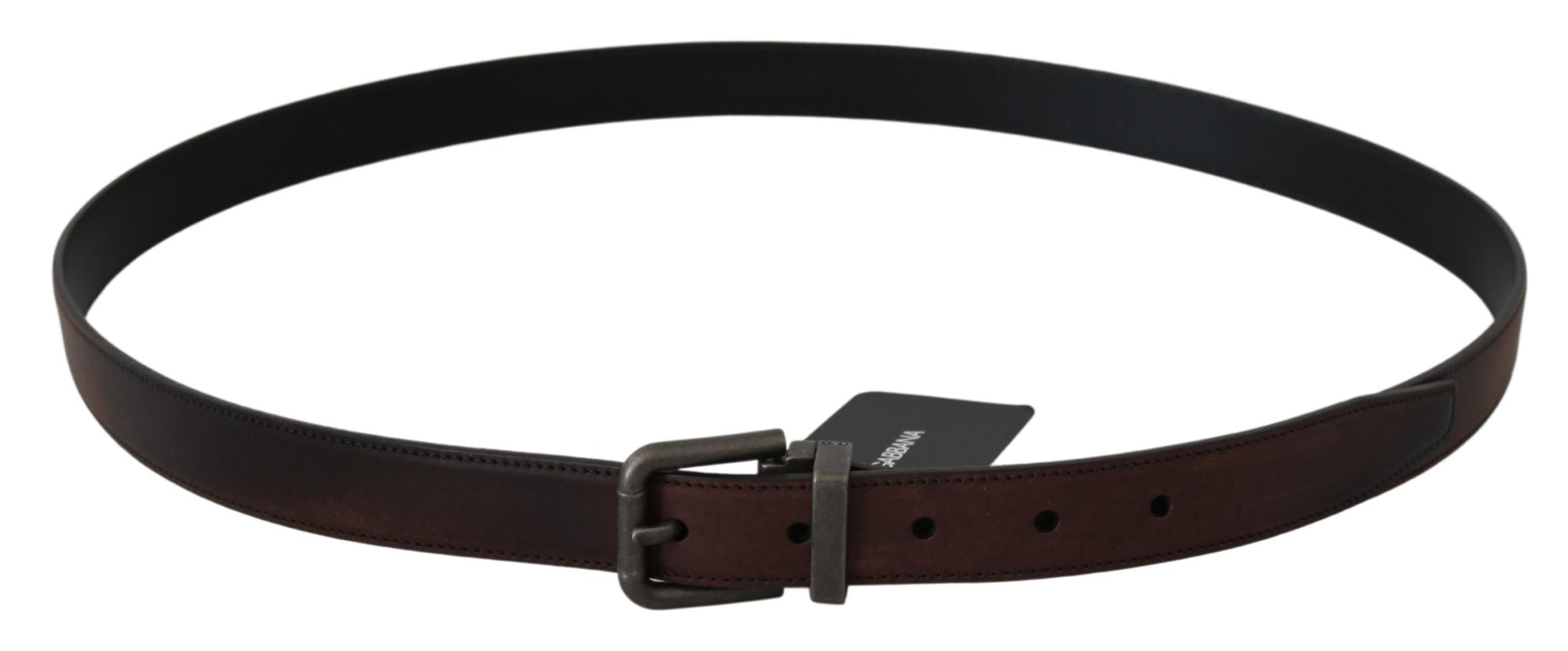 Dolce & Gabbana Solid Brown Leather Gray Buckle Belt | Regal Royce