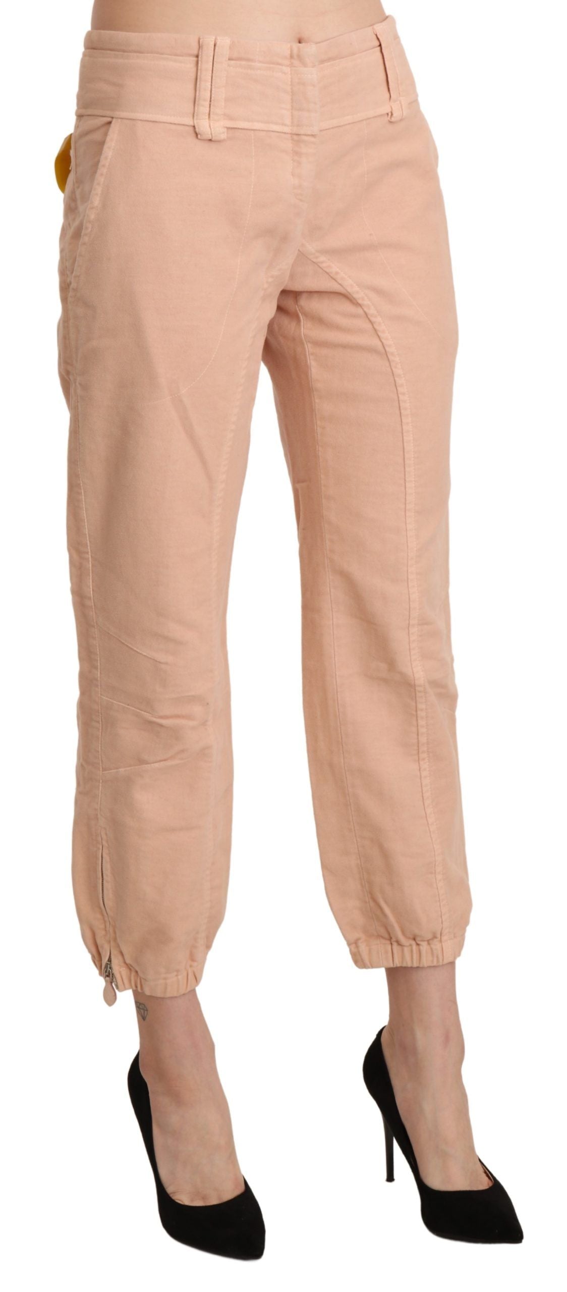 Ermanno Scervino Beige Mid Waist Cropped Cotton Trouser Pants | Regal Royce