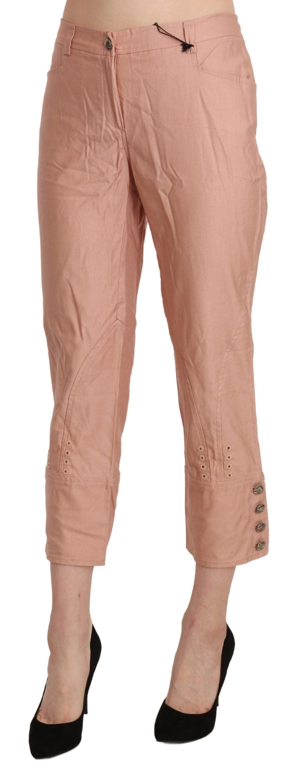 Ermanno Scervino Cotton Pink High Waist Cropped Trouser Pants | Regal Royce