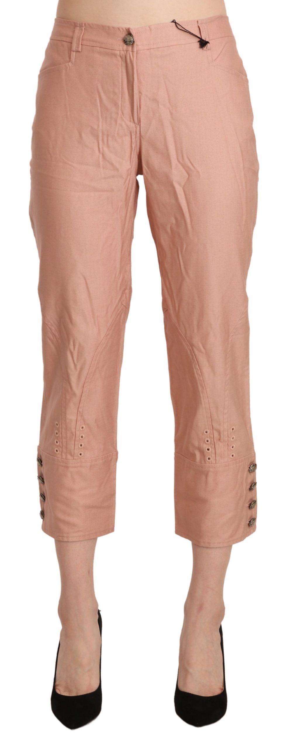Ermanno Scervino Cotton Pink High Waist Cropped Trouser Pants | Regal Royce