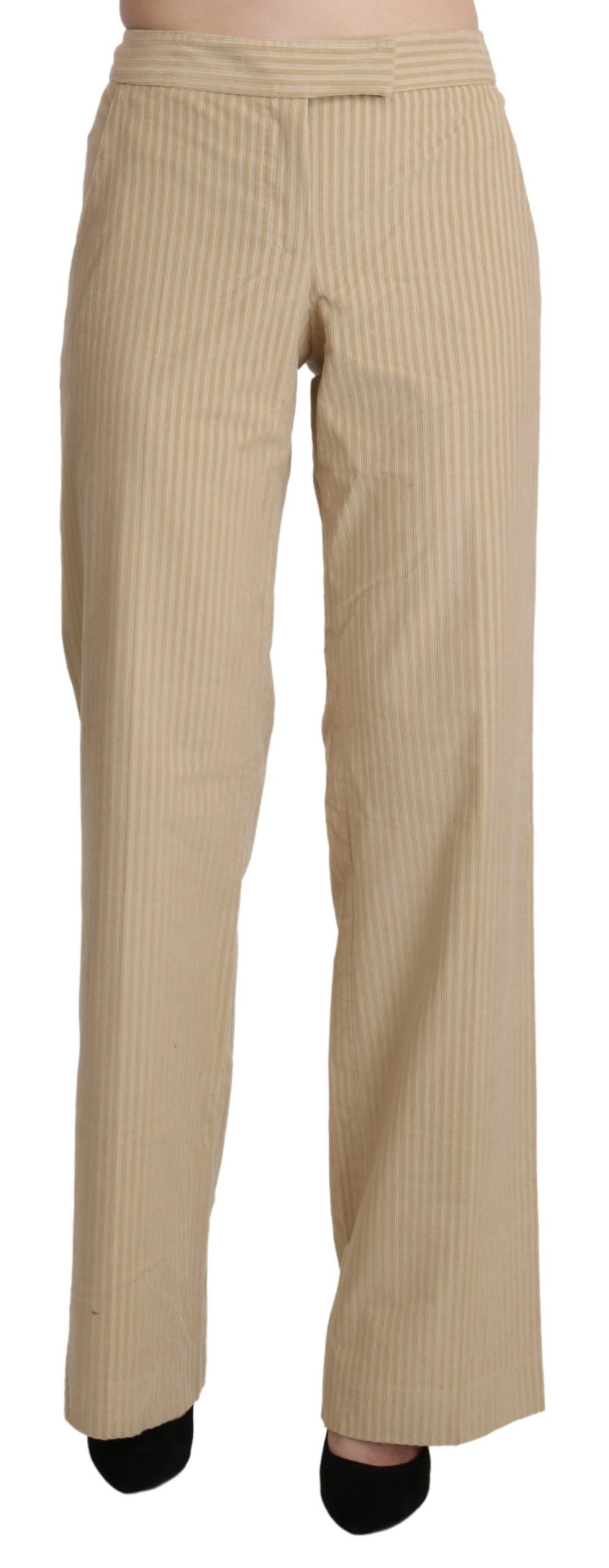 Ermanno Scervino Beige High Waist Flared Wide Leg Trouser Pants | Regal Royce