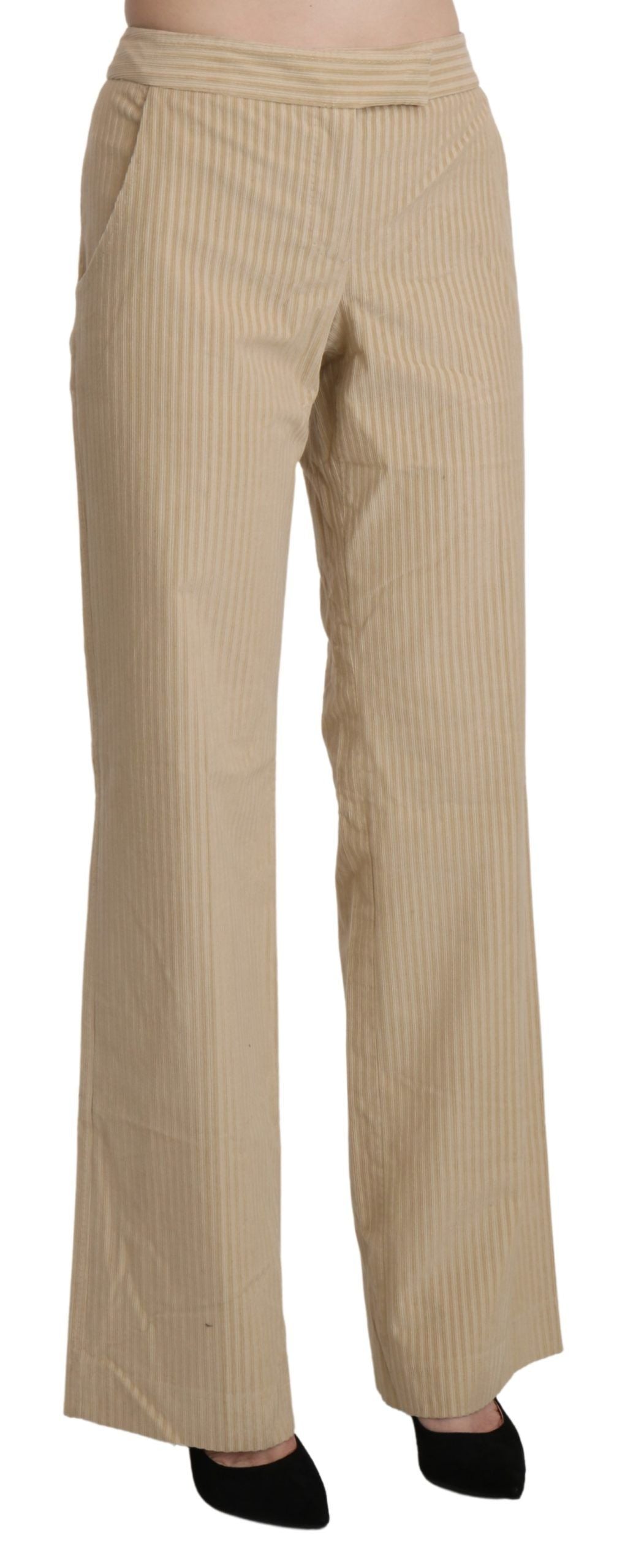 Ermanno Scervino Beige High Waist Flared Wide Leg Trouser Pants | Regal Royce