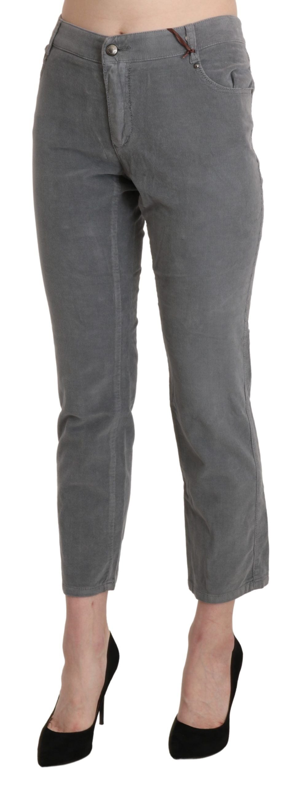 Ermanno Scervino Gray Cropped Cotton Stretch Trouser Pants | Regal Royce