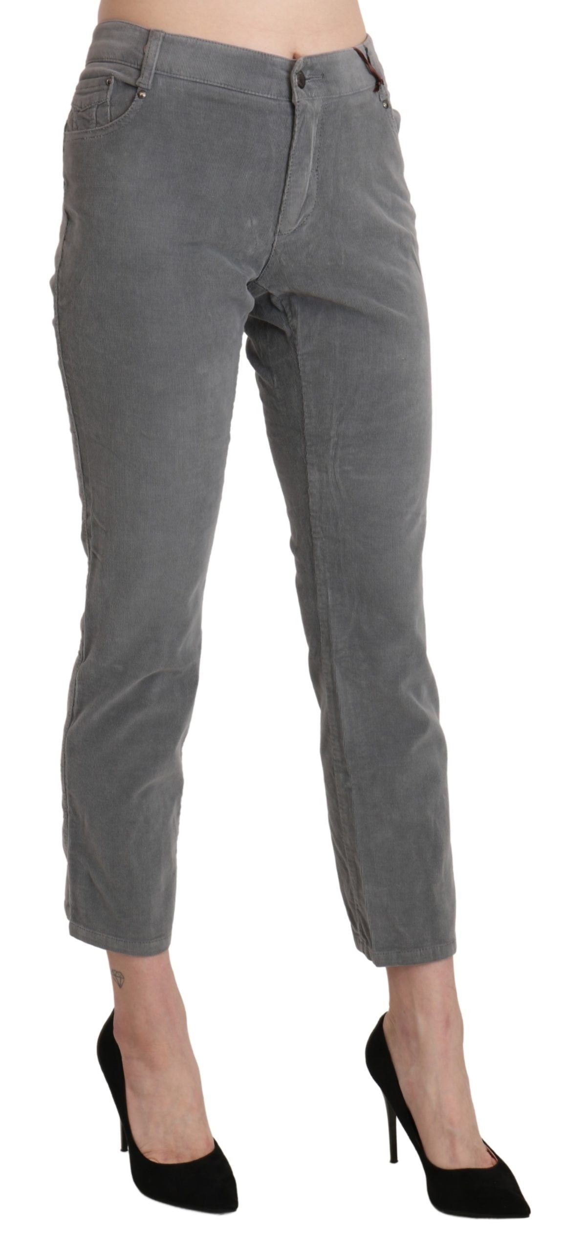 Ermanno Scervino Gray Cropped Cotton Stretch Trouser Pants | Regal Royce