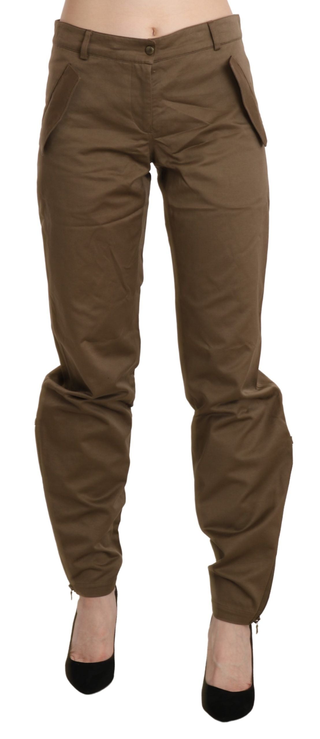 Ermanno Scervino Brown Mid Waist Straight Cotton Pants | Regal Royce