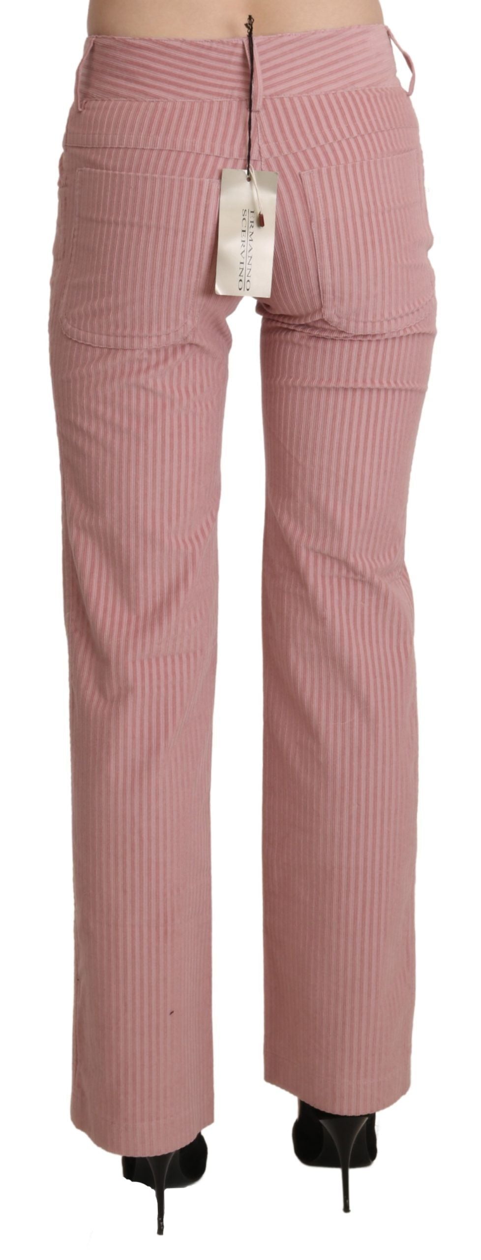 Ermanno Scervino Pink Mid Waist Straight Trouser Cotton Pants | Regal Royce
