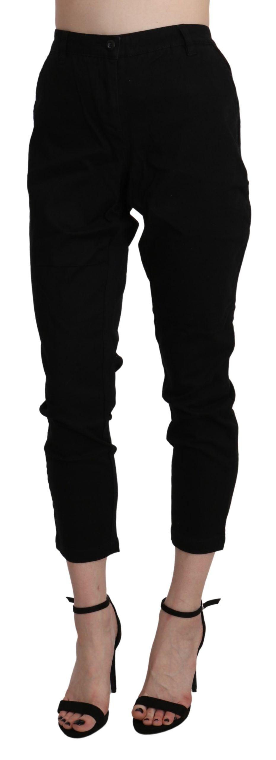 Acht Black High Waist Skinny Cropped Cotton Capri Pant | Regal Royce