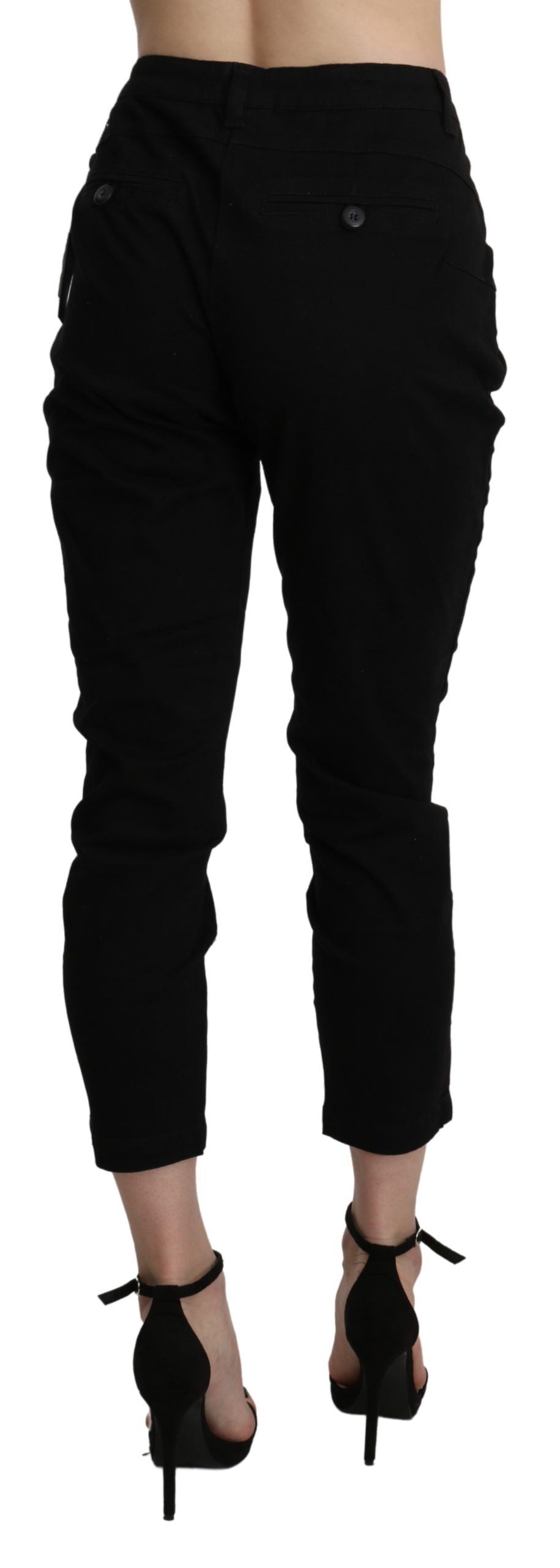 Acht Black High Waist Skinny Cropped Cotton Capri Pant | Regal Royce