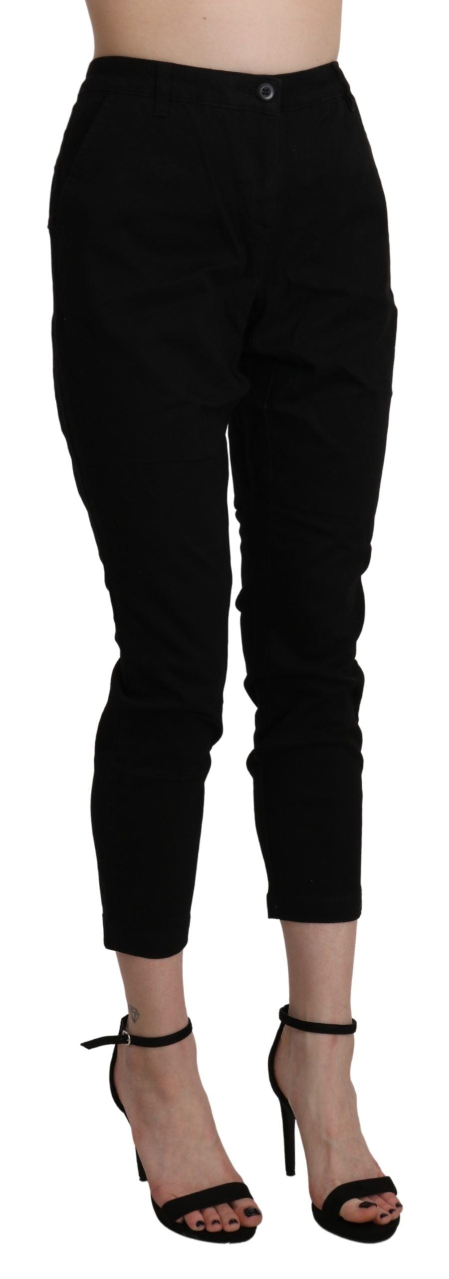Acht Black High Waist Skinny Cropped Cotton Capri Pant | Regal Royce