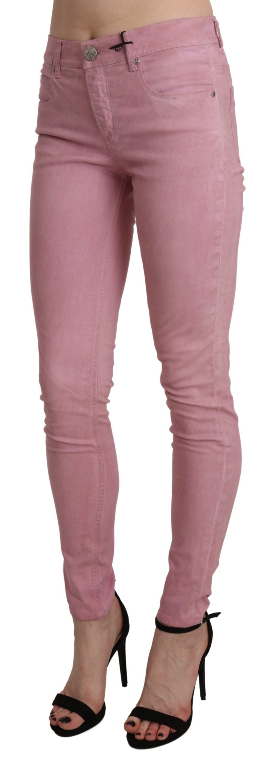 Acht Pink Mid Waist Skinny Stretch  Denim Pant | Regal Royce