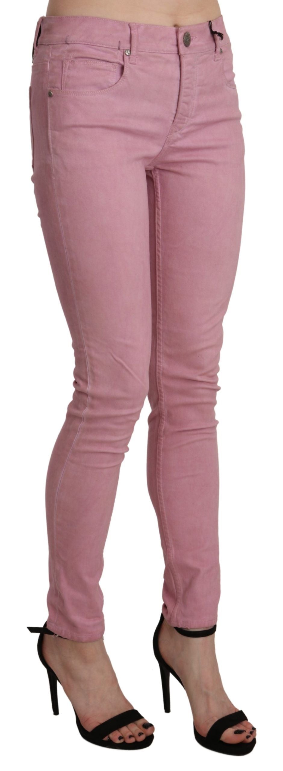 Acht Pink Mid Waist Skinny Stretch  Denim Pant | Regal Royce