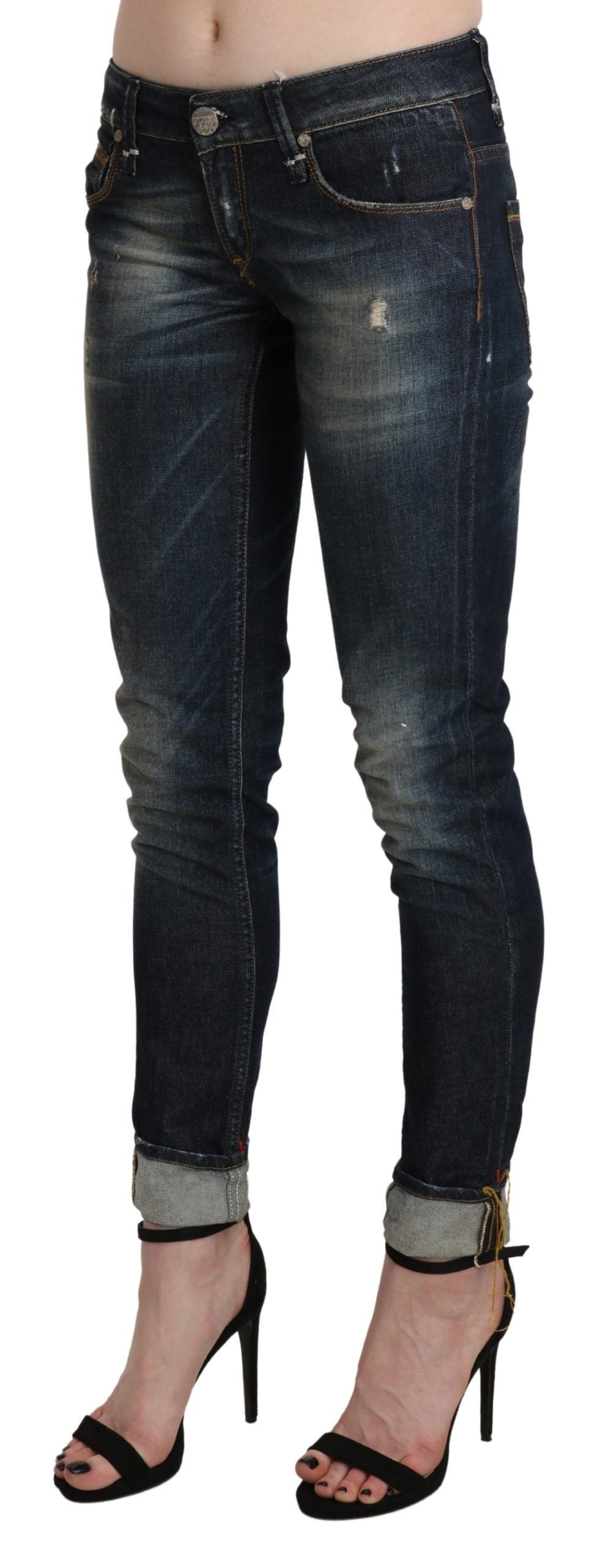 Acht Blue Washed Low Waist Skinny Cropped Denim Pant | Regal Royce