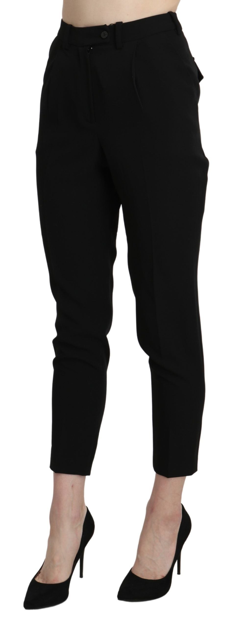 BENCIVENGA Black High Waist Skinny Cropped Dress Trouser Pant | Regal Royce