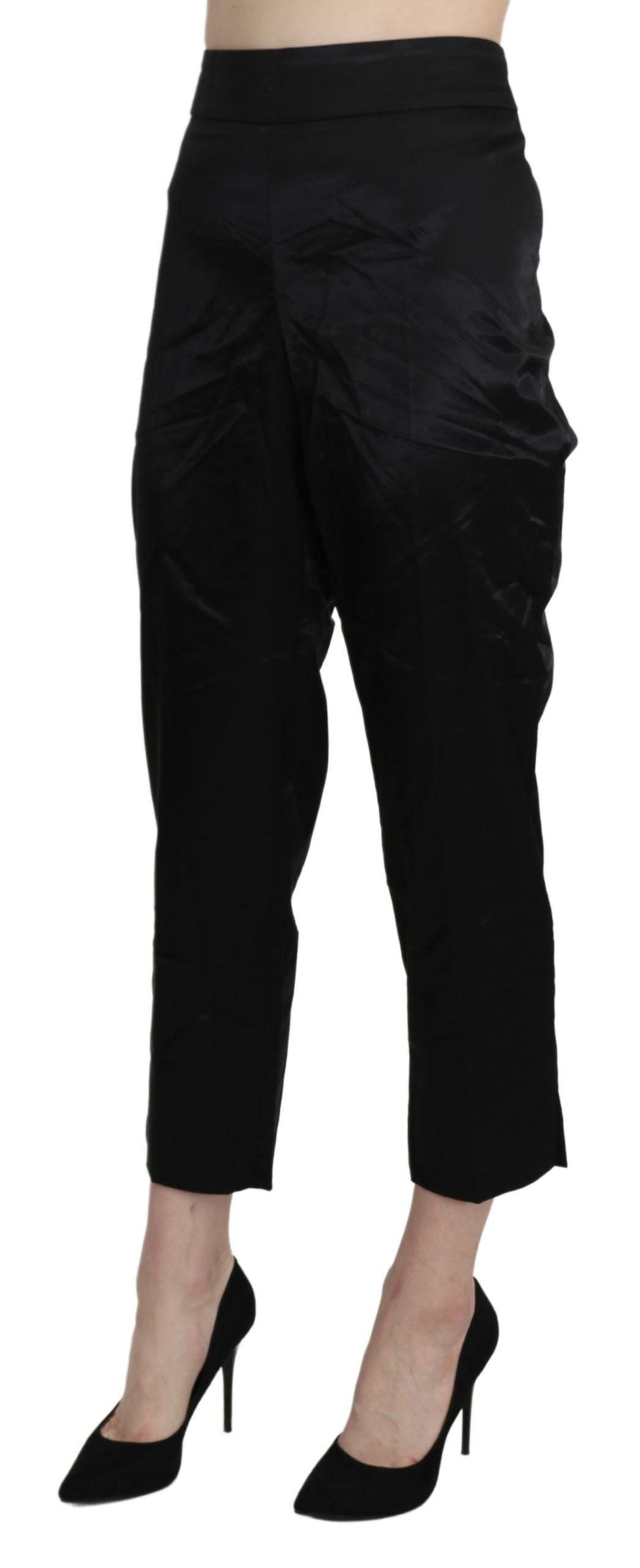 BENCIVENGA Black High Waist Straight Cropped Dress Trouser Pants | Regal Royce