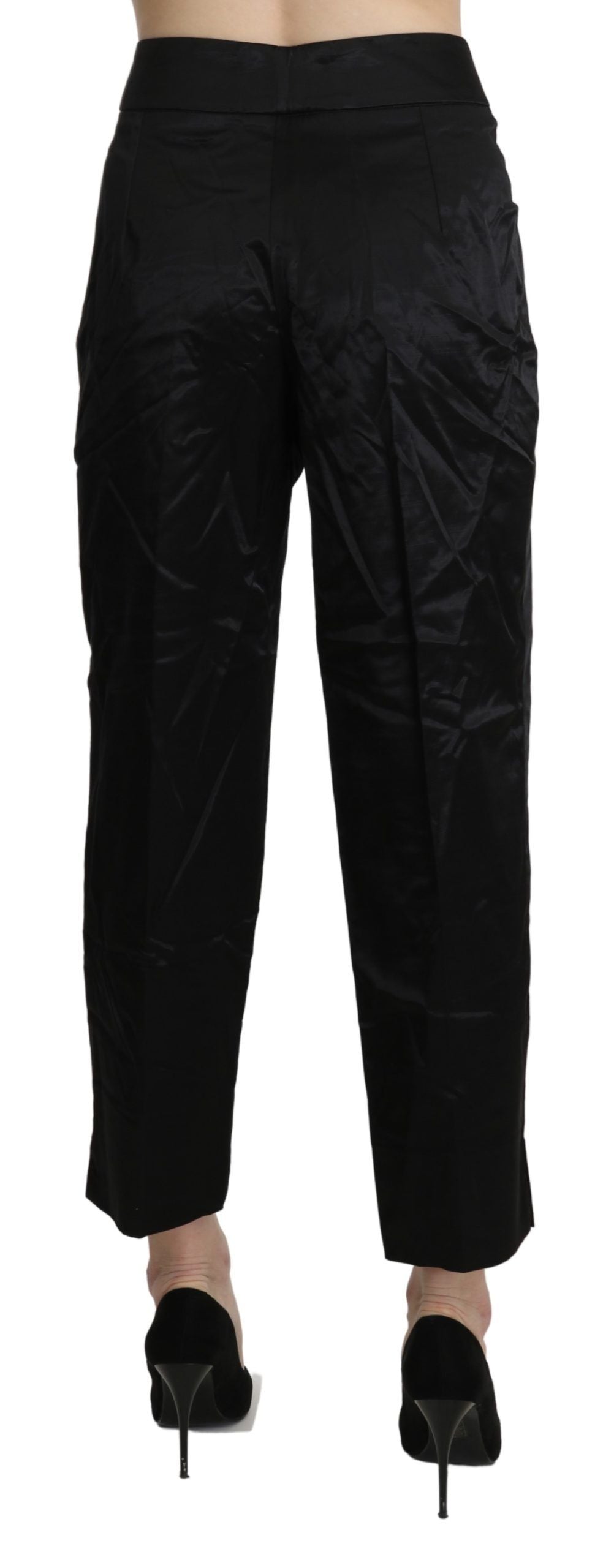 BENCIVENGA Black High Waist Straight Cropped Dress Trouser Pants | Regal Royce