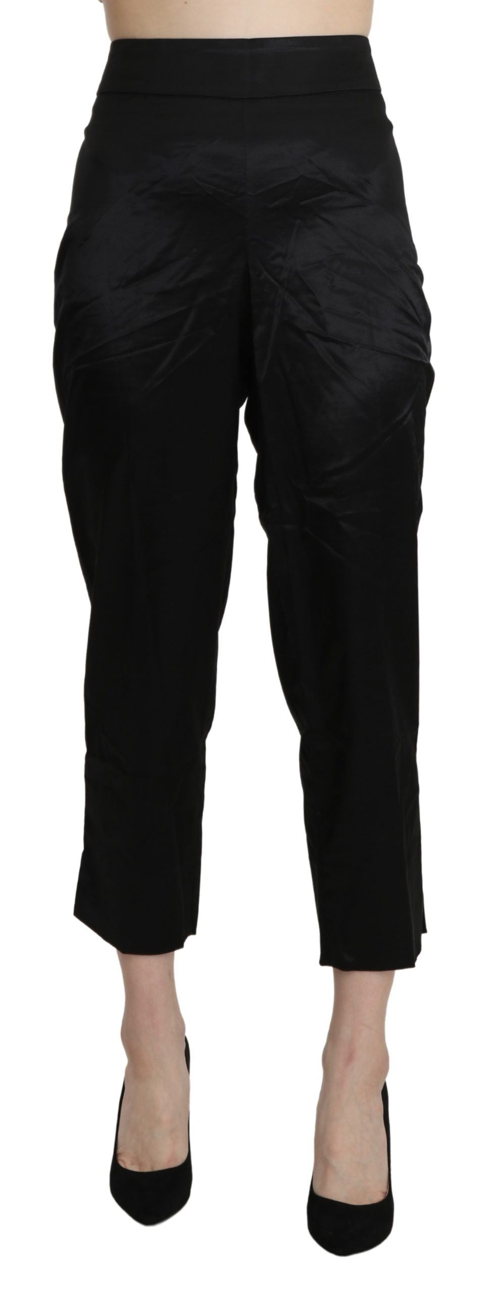 BENCIVENGA Black High Waist Straight Cropped Dress Trouser Pants | Regal Royce