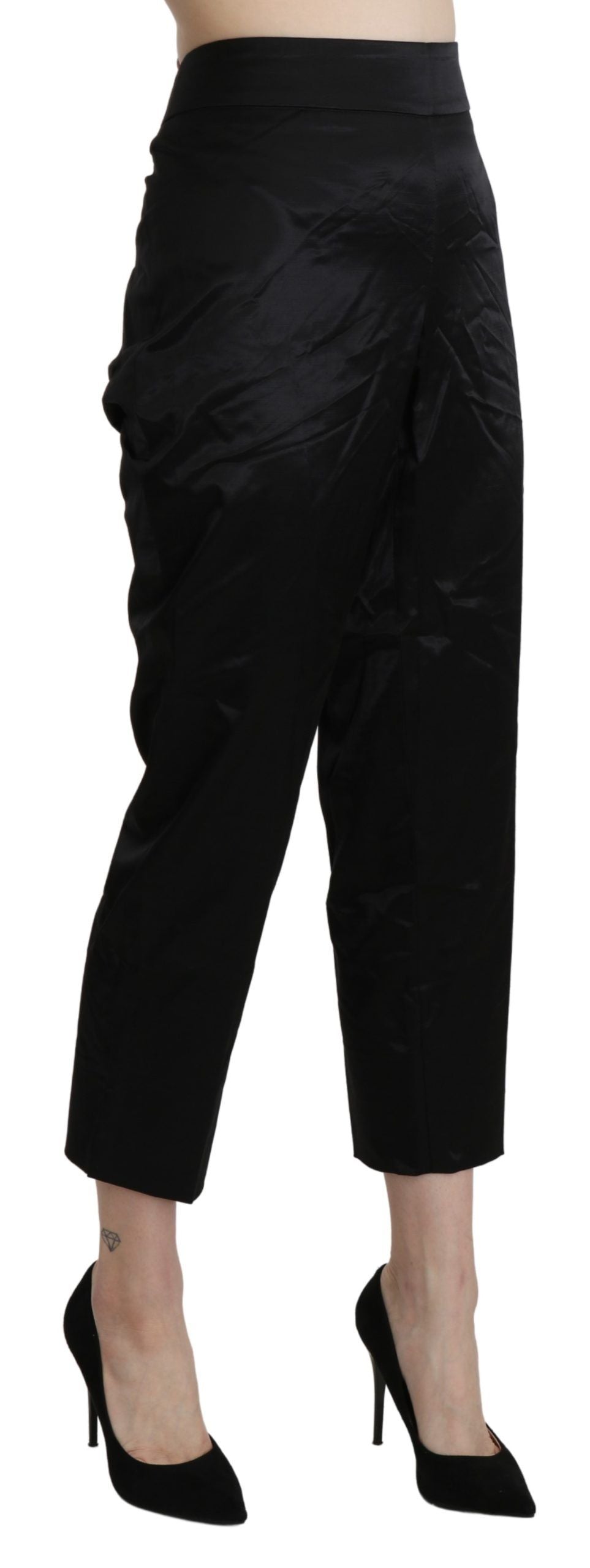 BENCIVENGA Black High Waist Straight Cropped Dress Trouser Pants | Regal Royce