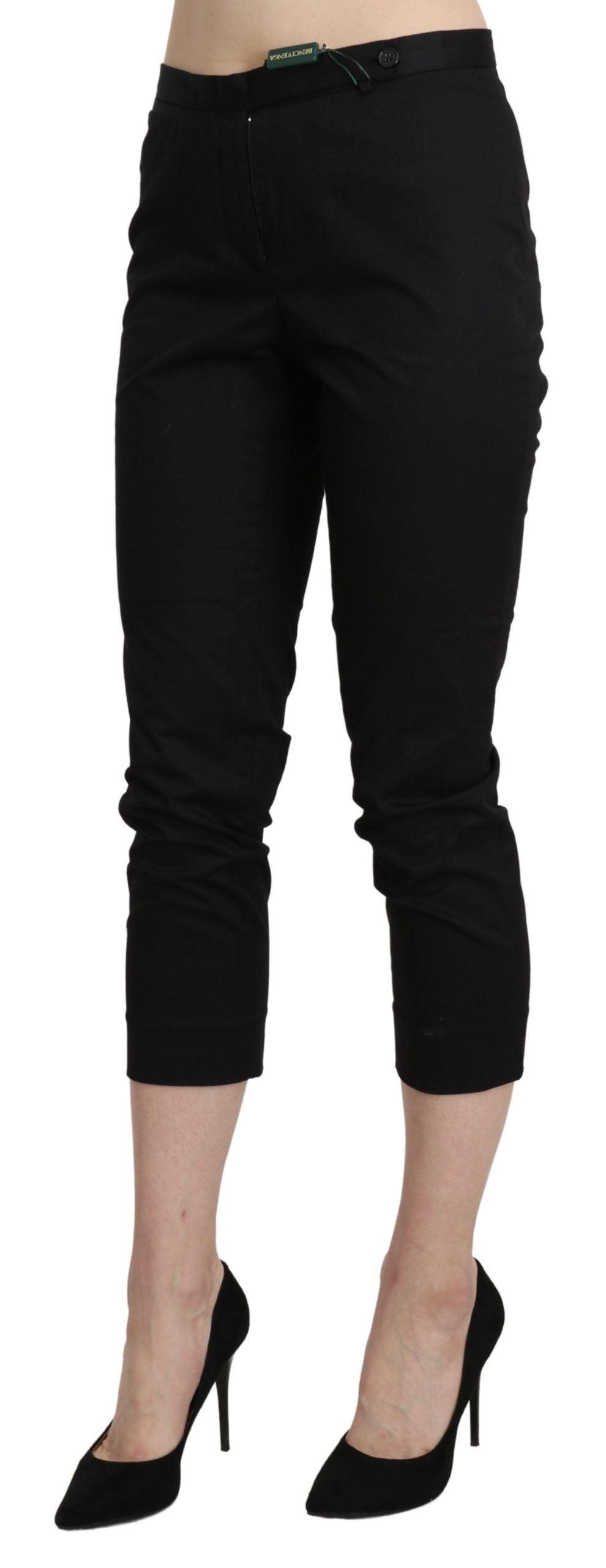 BENCIVENGA Black High Waist Skinny Cropped Dress Trouser Pants | Regal Royce