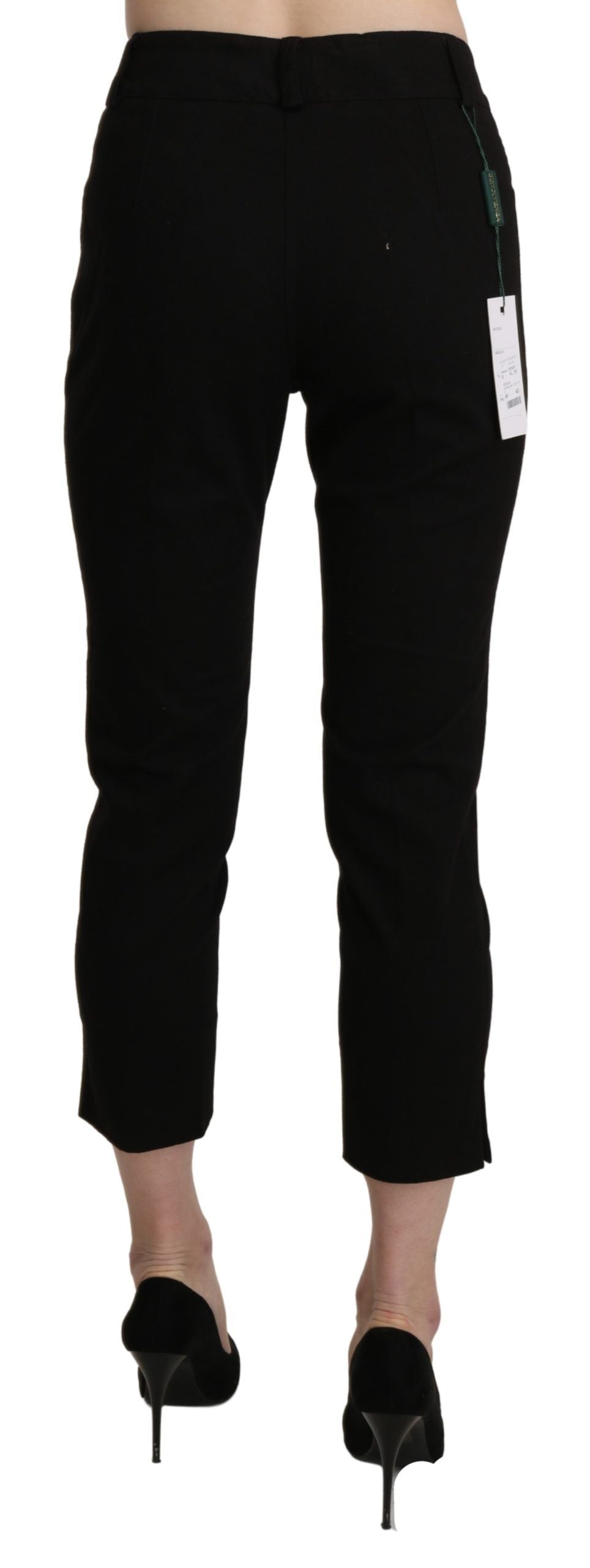 BENCIVENGA Black High Waist Skinny Cropped Dress Trouser Pants | Regal Royce