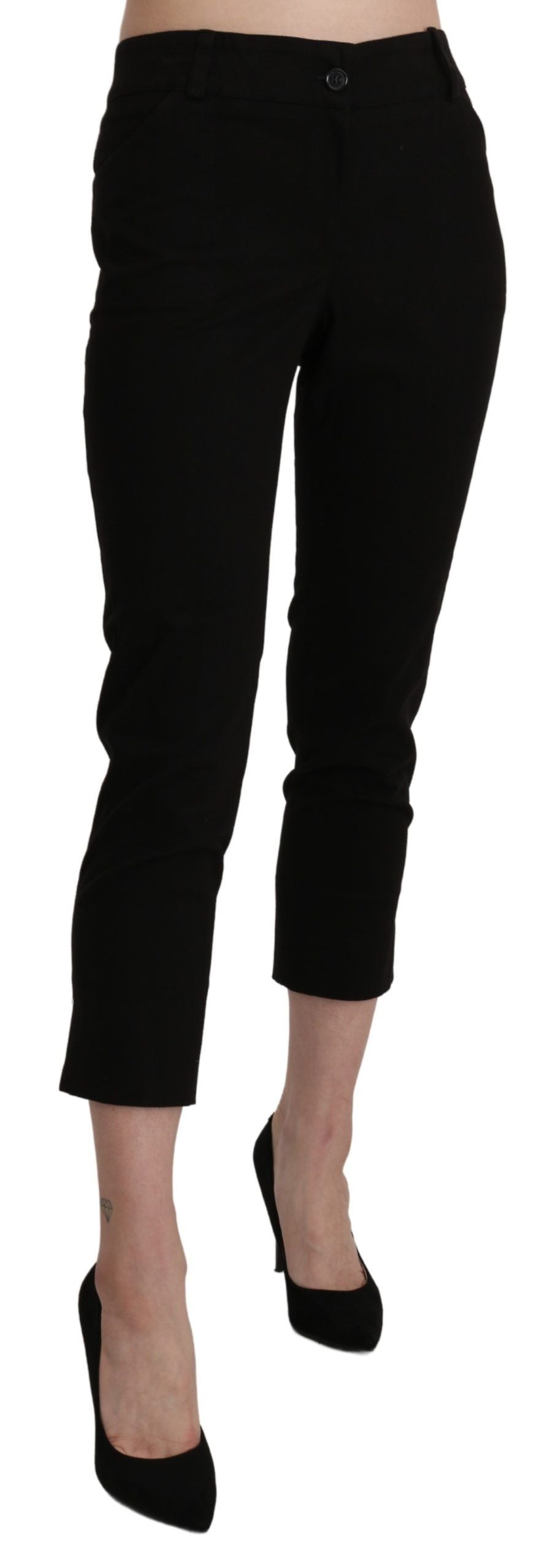 BENCIVENGA Black High Waist Skinny Cropped Dress Trouser Pants | Regal Royce