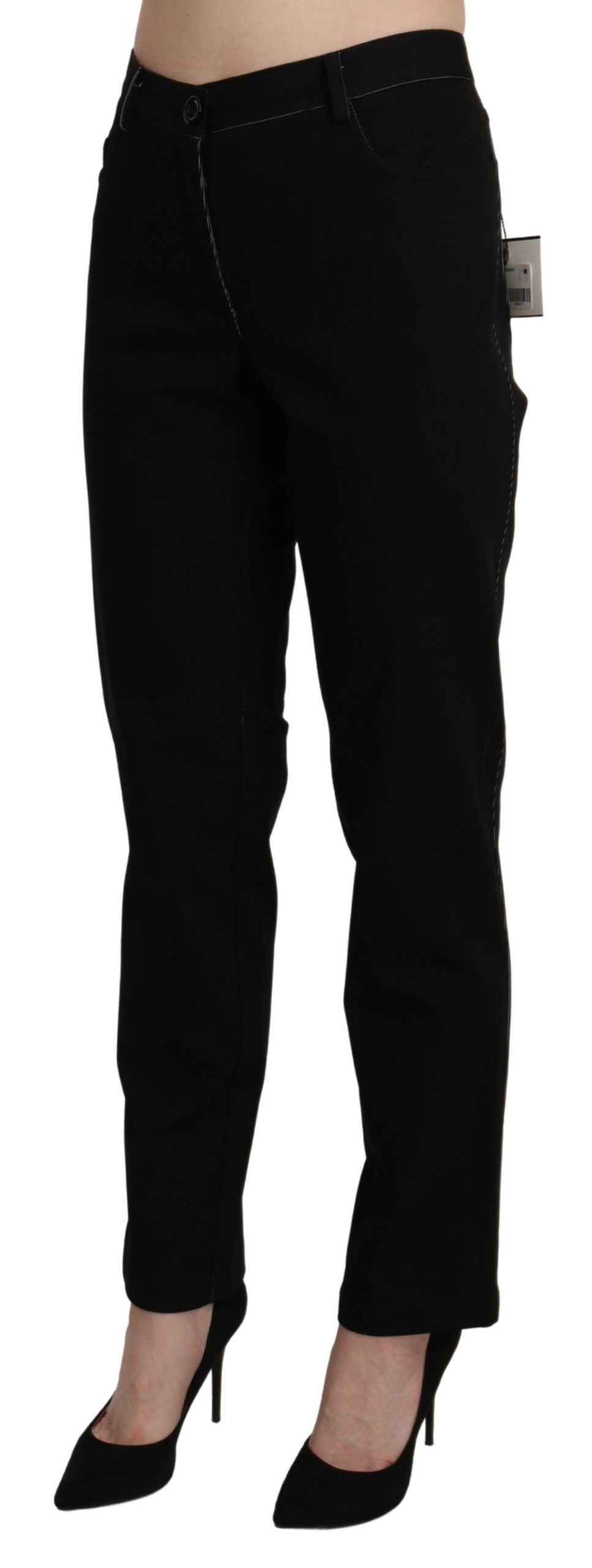 BENCIVENGA Black High Waist Straight Casual Trouser Pant | Regal Royce