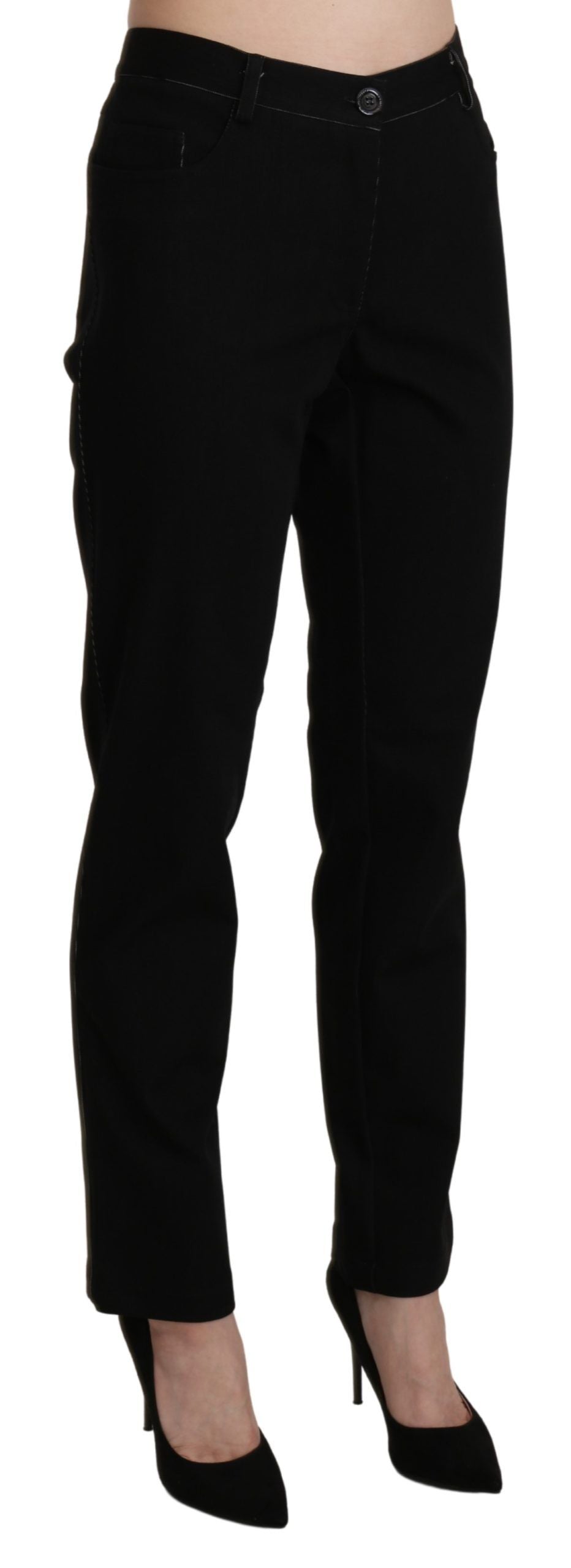 BENCIVENGA Black High Waist Straight Casual Trouser Pant | Regal Royce