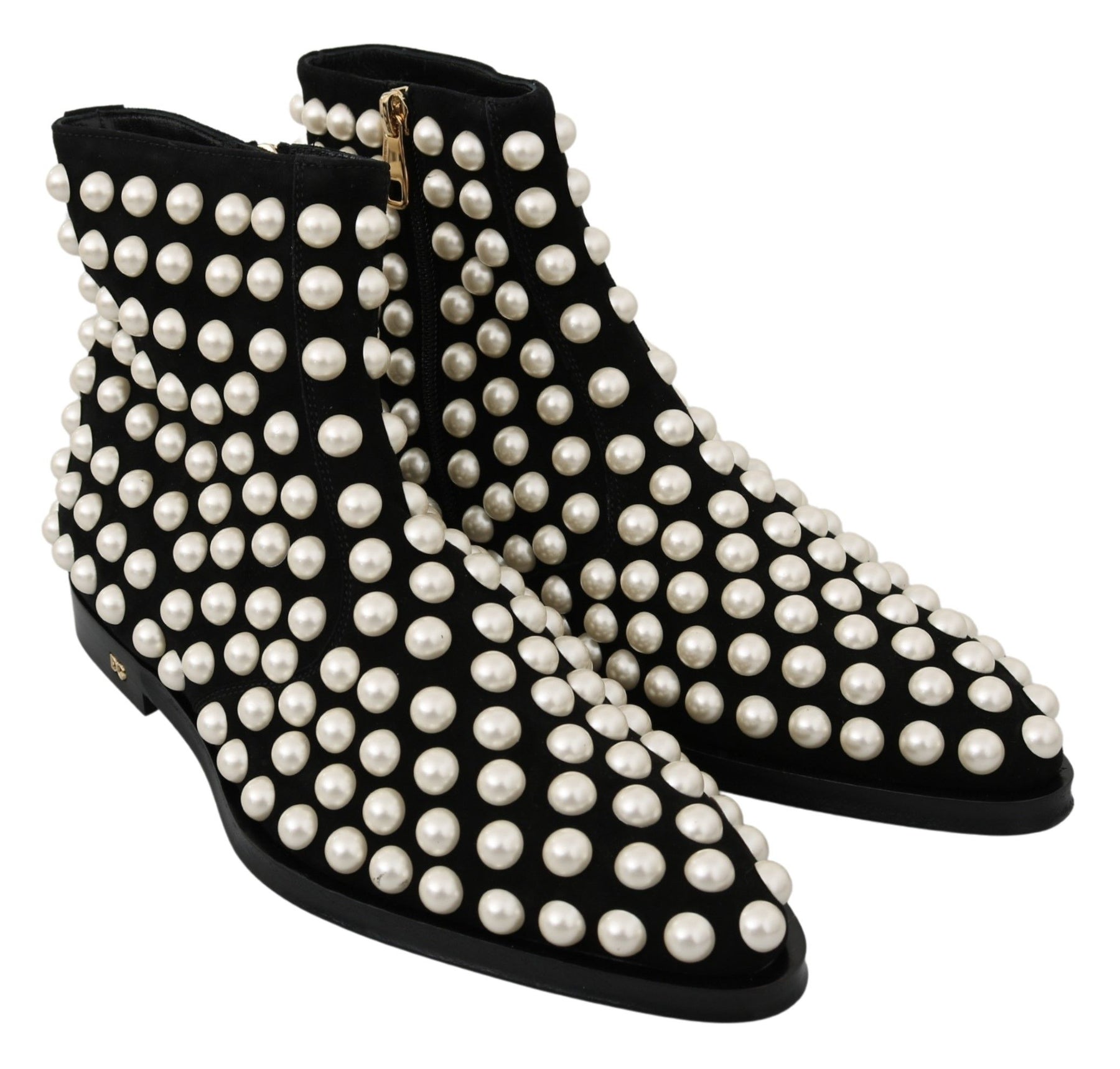 Dolce & Gabbana Black Suede Pearl Studs Boots Shoes | Regal Royce