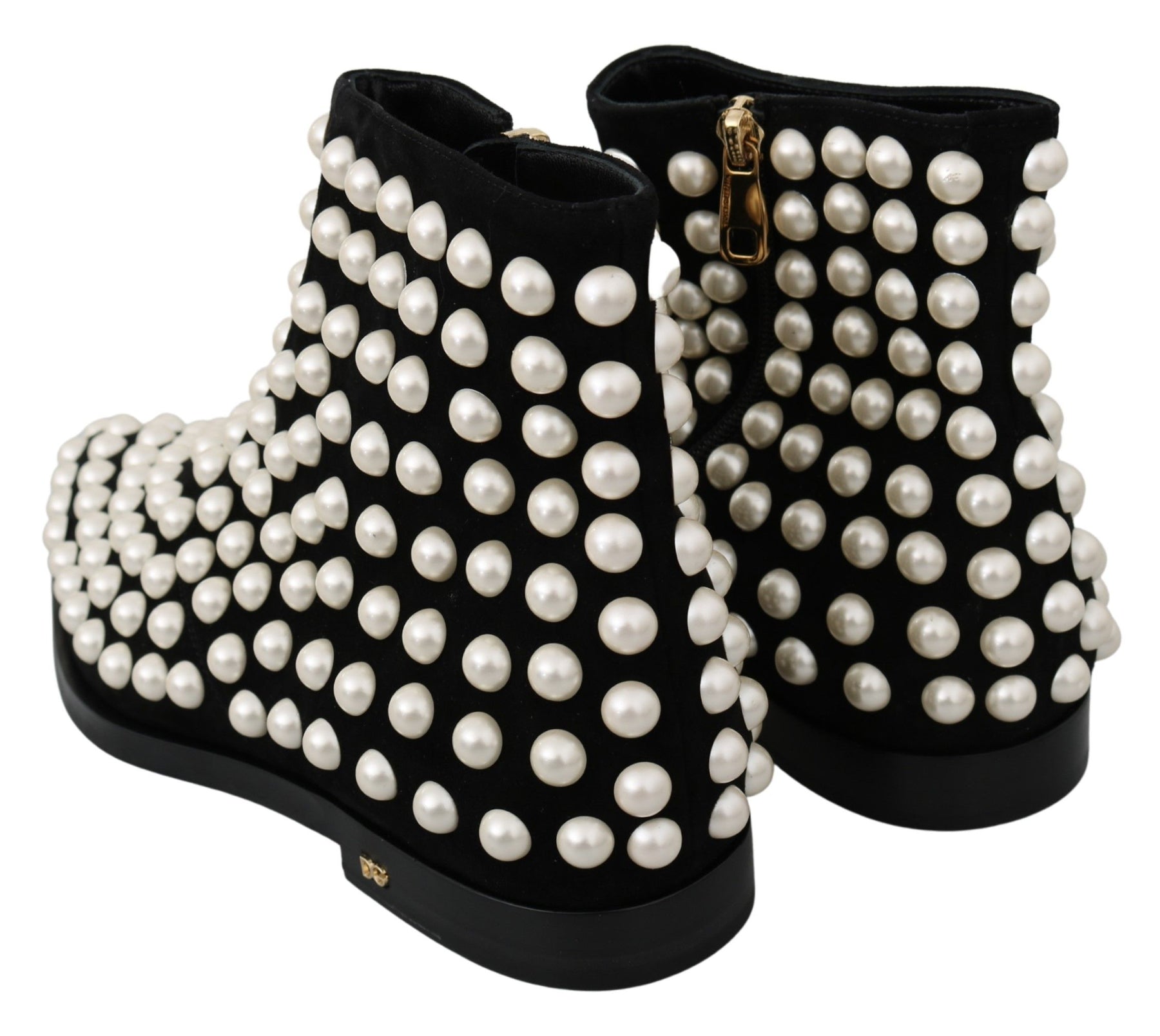 Dolce & Gabbana Black Suede Pearl Studs Boots Shoes | Regal Royce