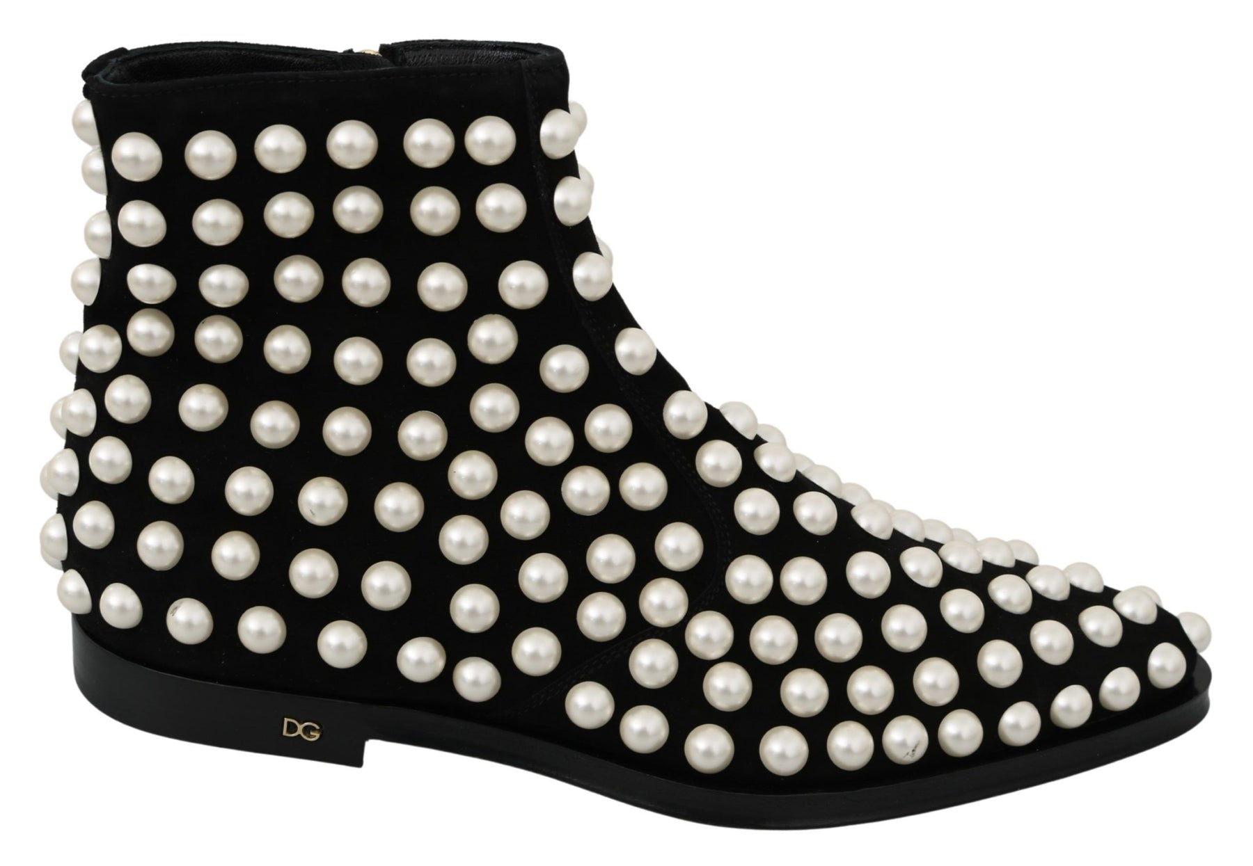 Dolce & Gabbana Black Suede Pearl Studs Boots Shoes | Regal Royce
